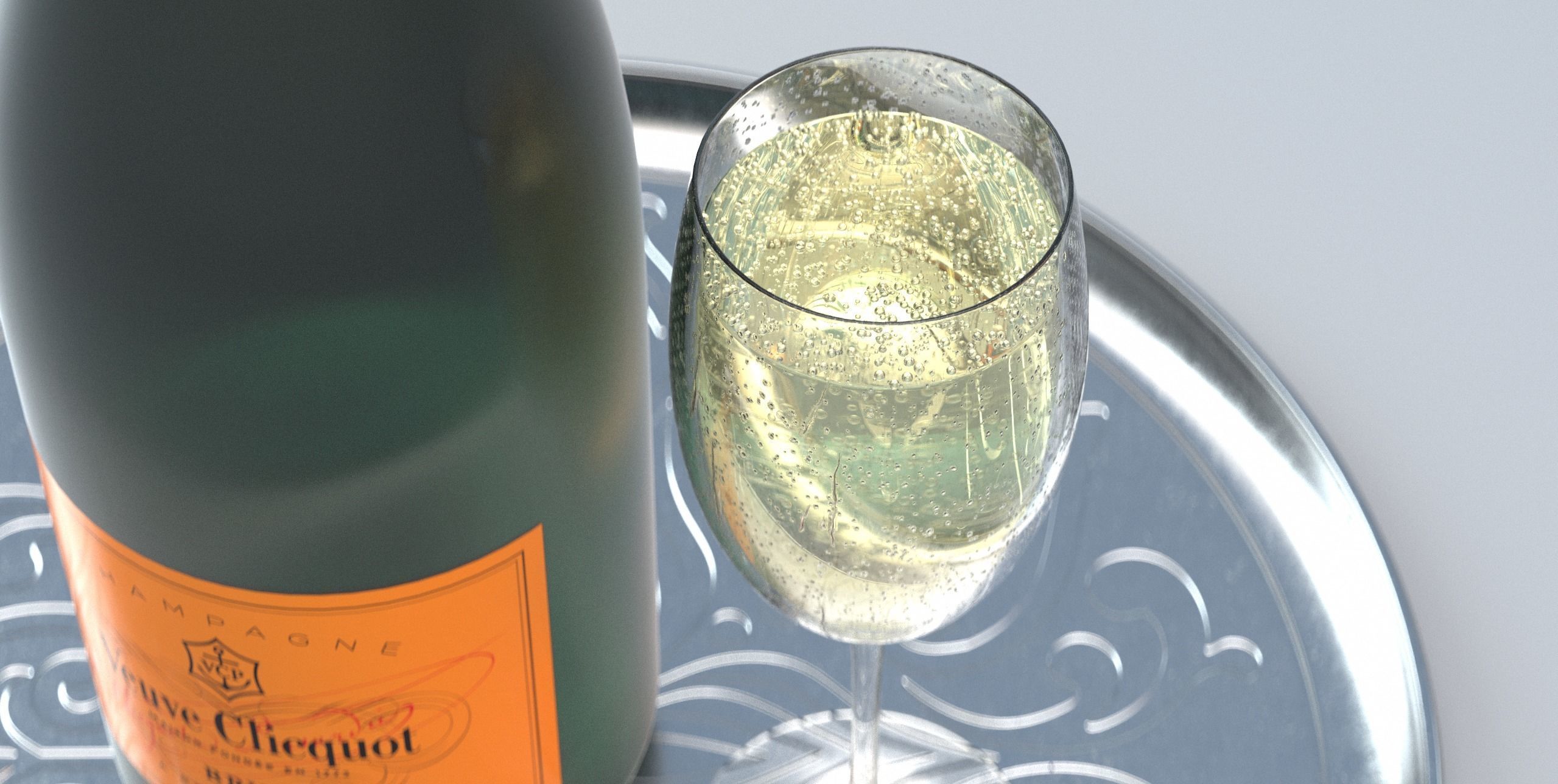  Photorealistic Champagner Bottle with Glass and Tablet 3D model_3
