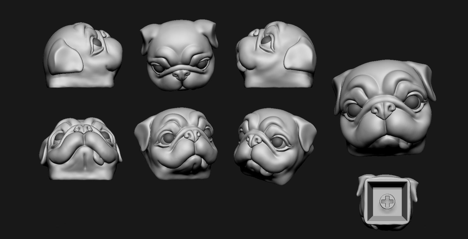 Pug Head Keycap 3D print model_5