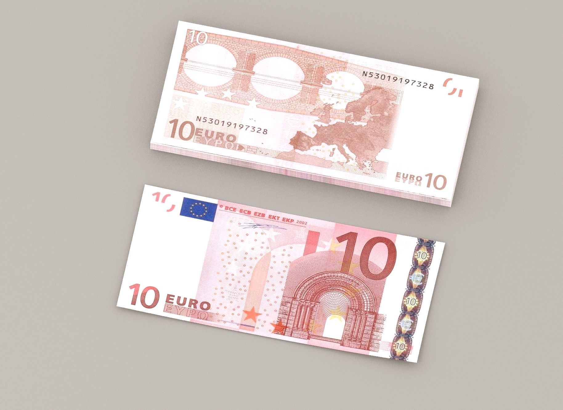 10 euro banknote packs 3D model_4