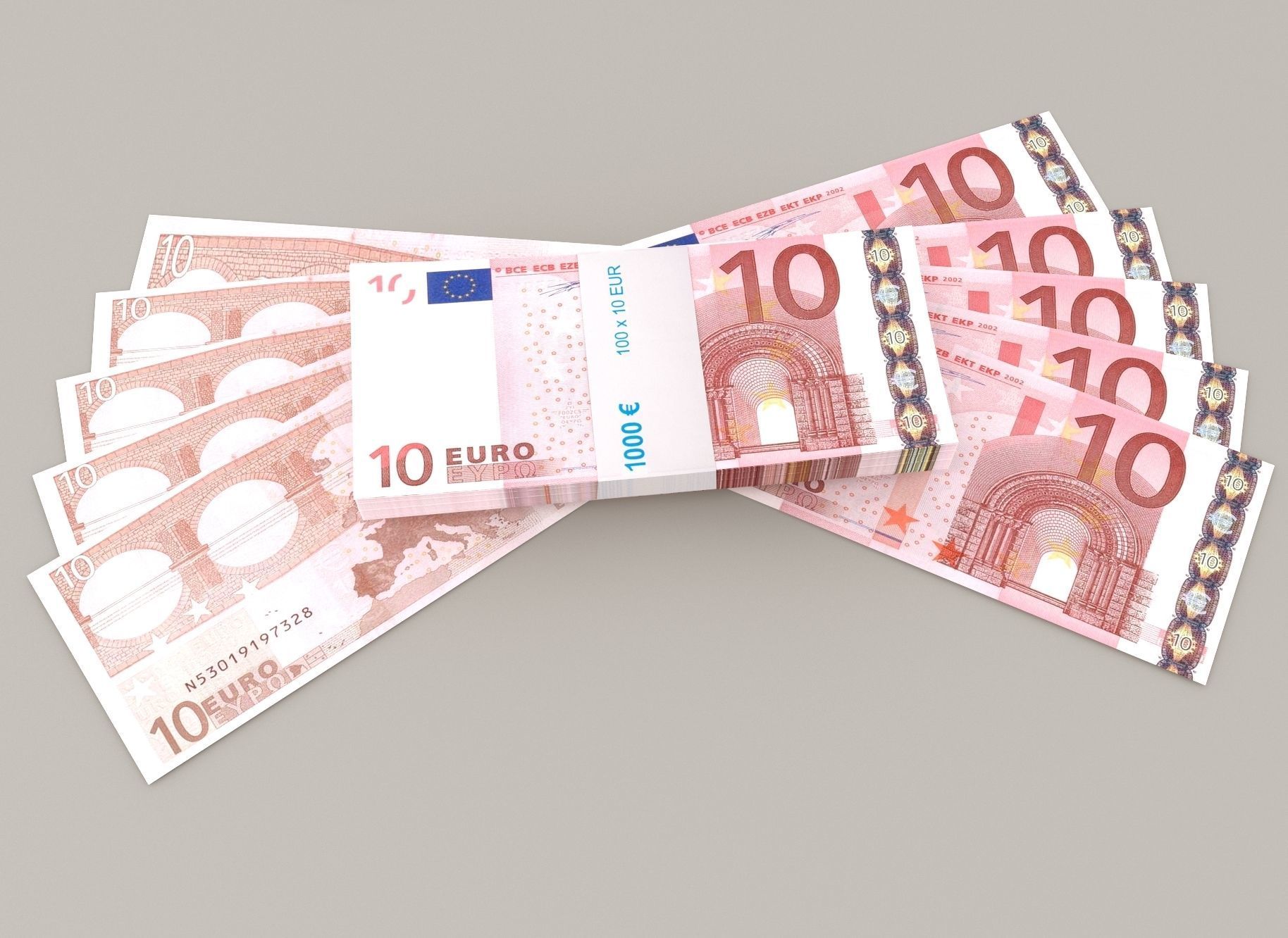 10 euro banknote packs 3D model_2