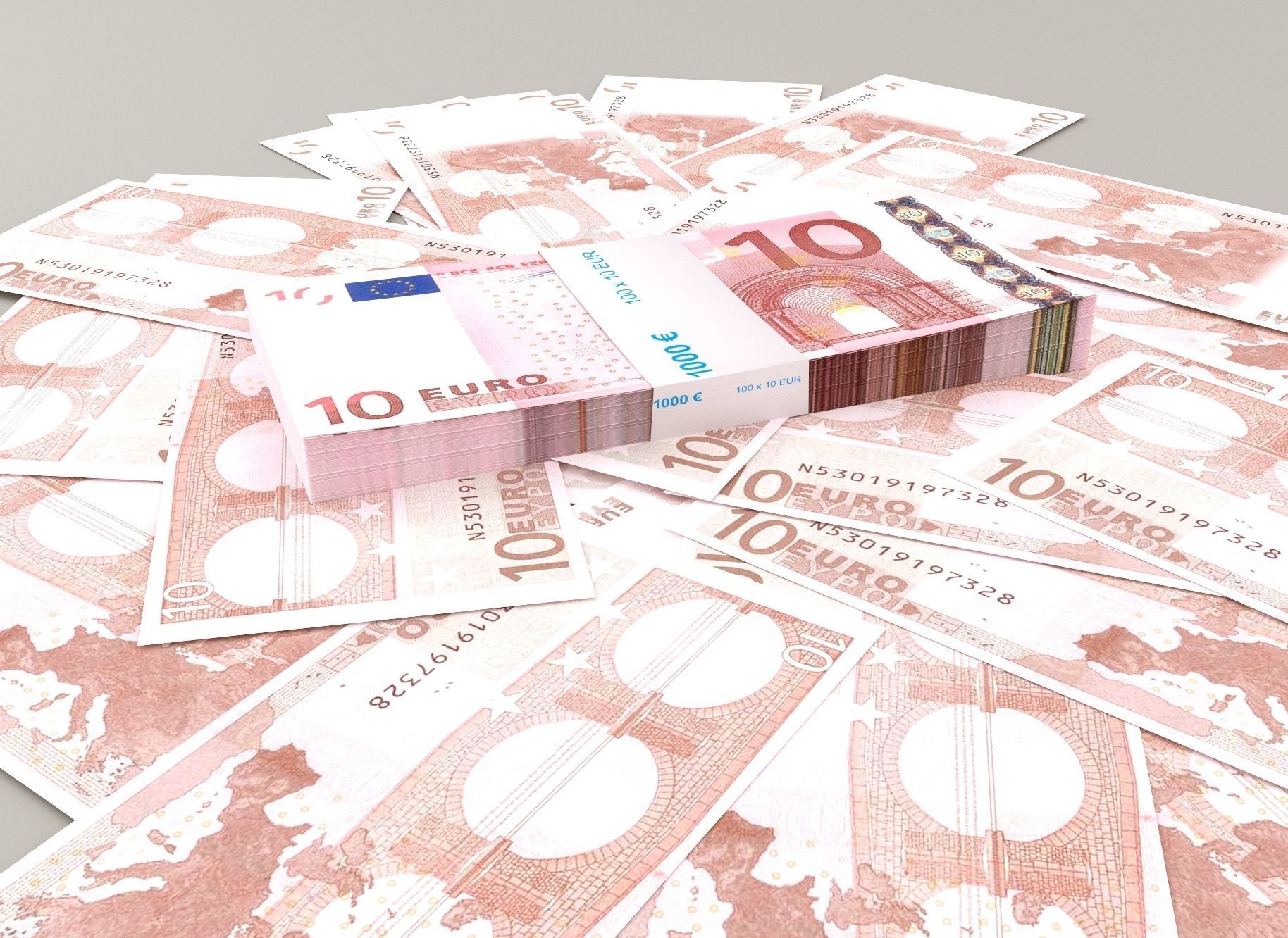 10 euro banknote packs 3D model_1