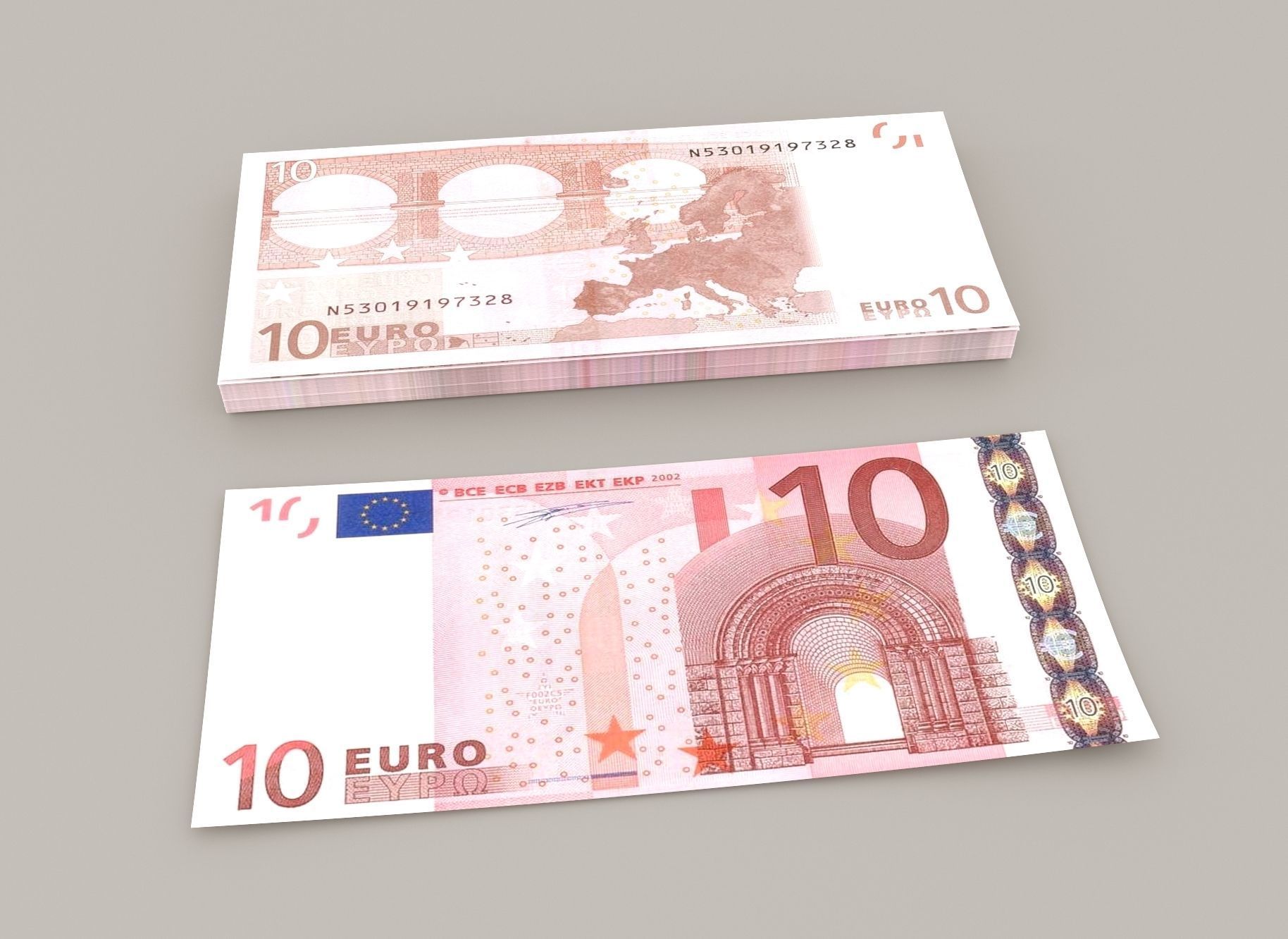 10 euro banknote packs 3D model_3