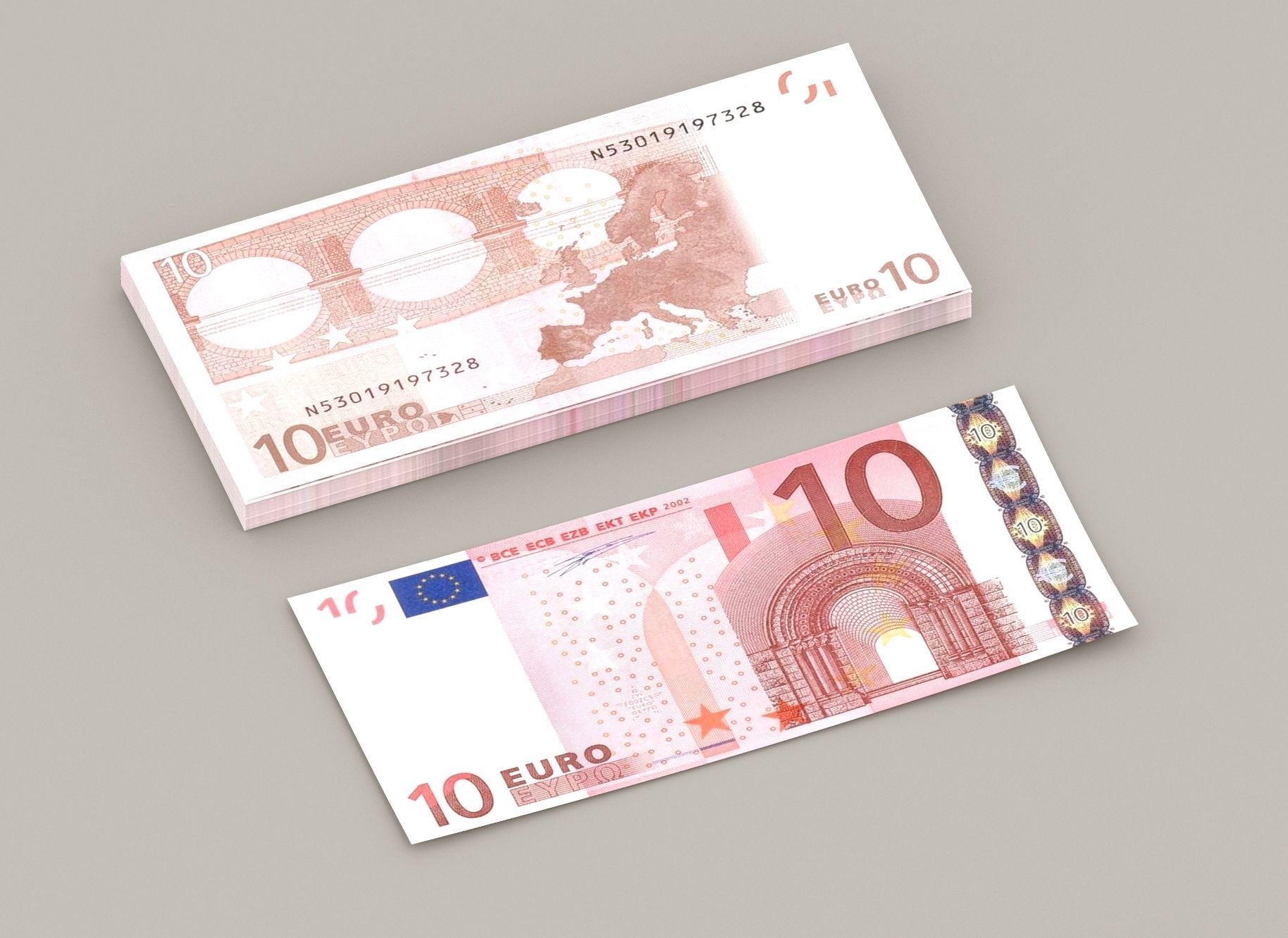 10 euro banknote packs 3D model_5
