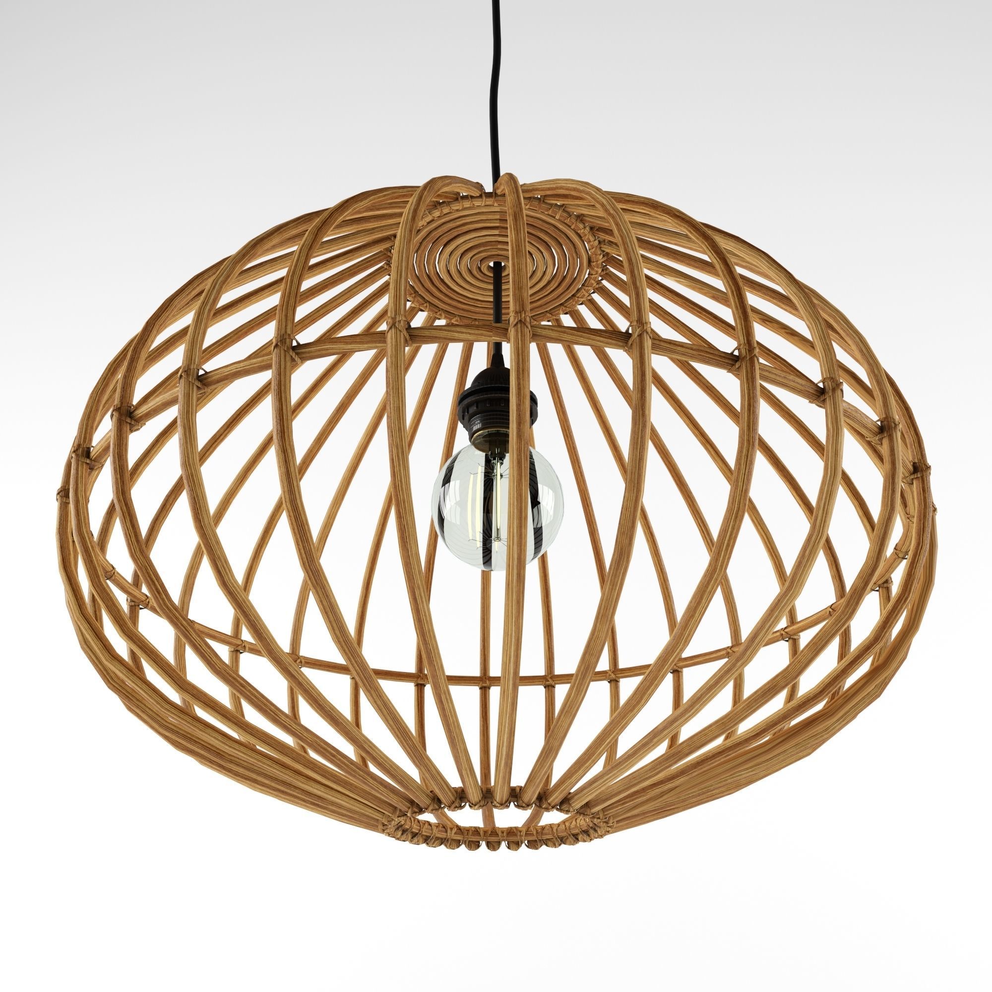 Rustic Hanging Lamp Natural Bamboo Cane Drop 3D model_1