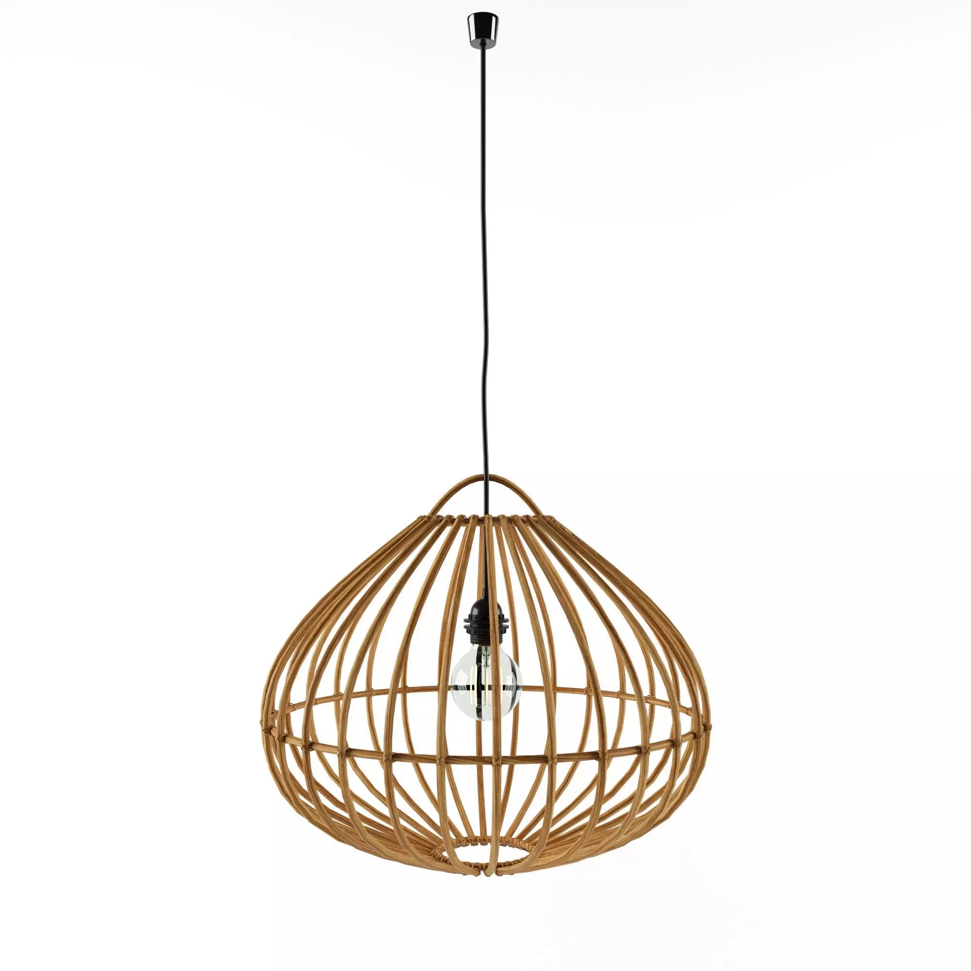 Rustic Hanging Lamp Natural Bamboo Cane Drop 3D model_0