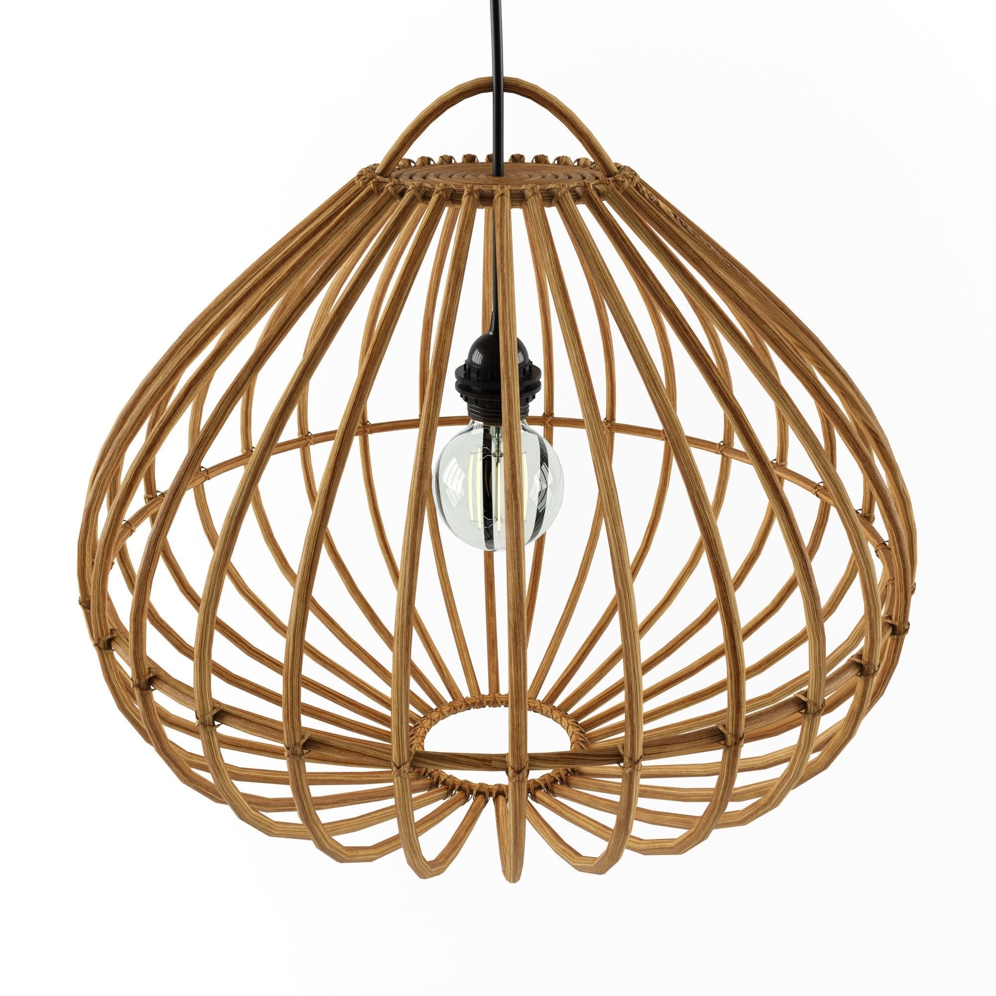Rustic Hanging Lamp Natural Bamboo Cane Drop 3D model_2
