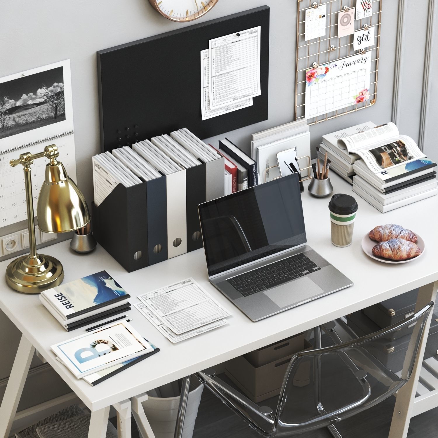 Womens office workplace 3D model_1