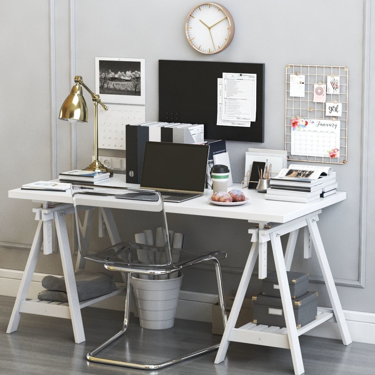 Womens office workplace 3D model_4