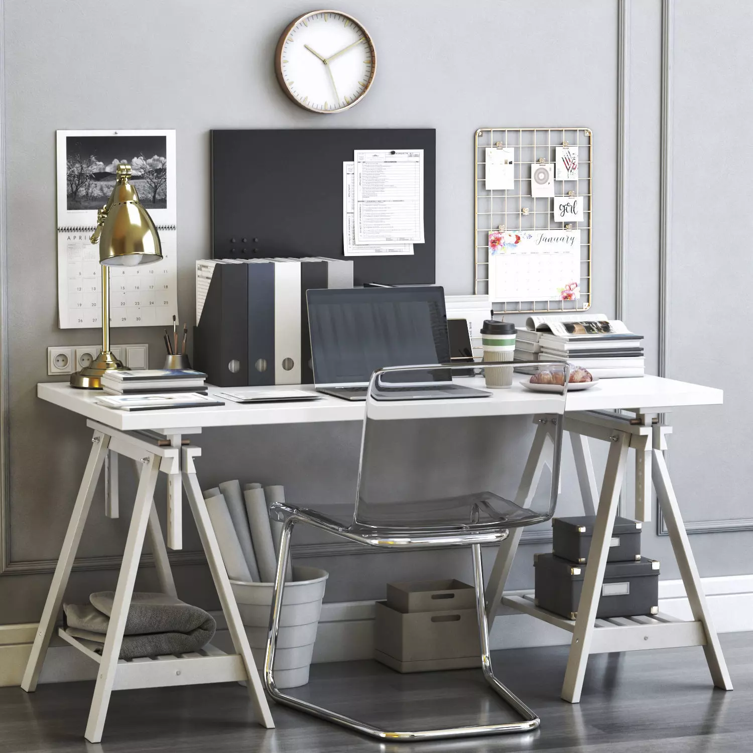 Womens office workplace 3D model_0