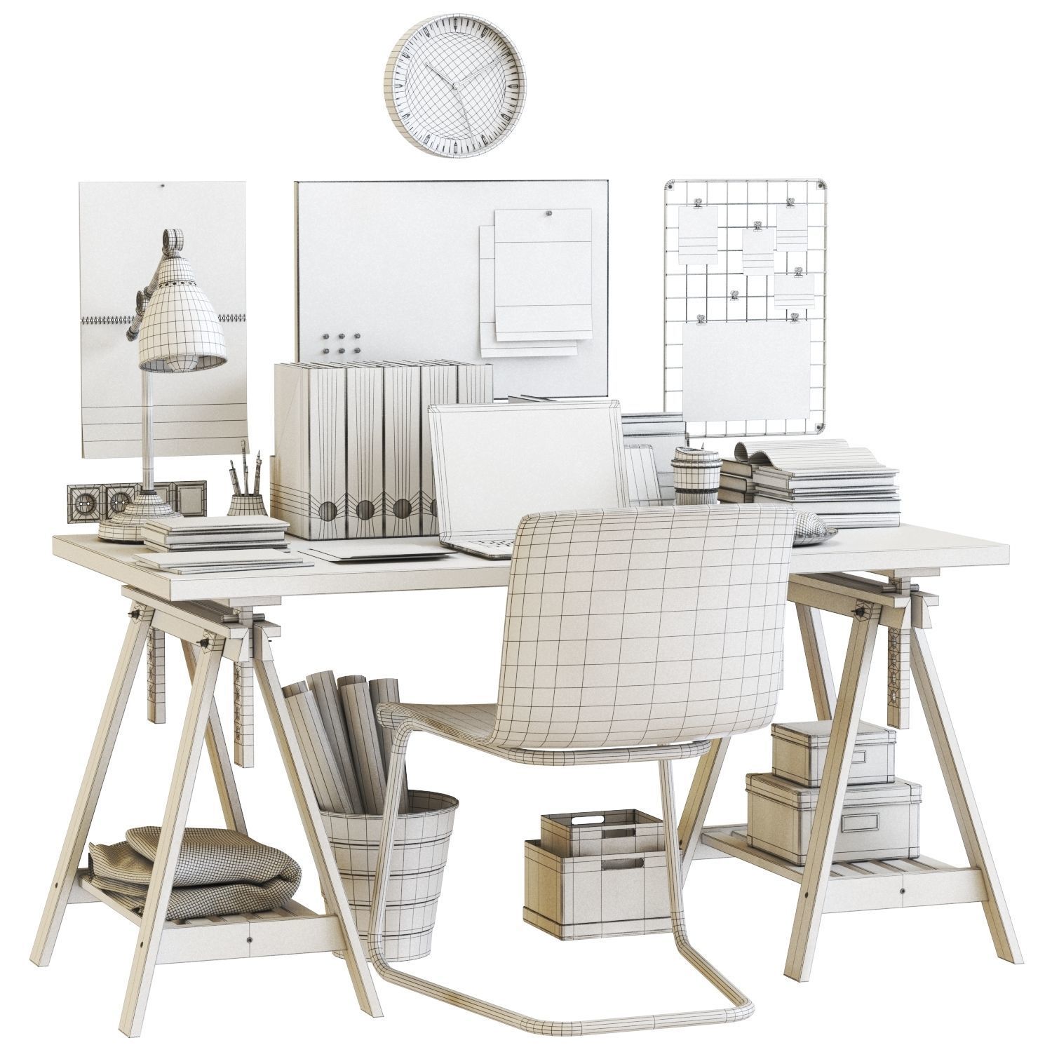 Womens office workplace 3D model_2