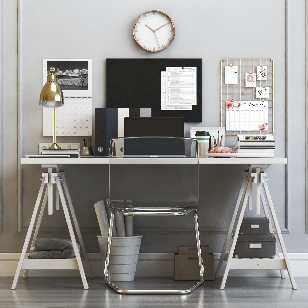 Womens office workplace 3D model_3