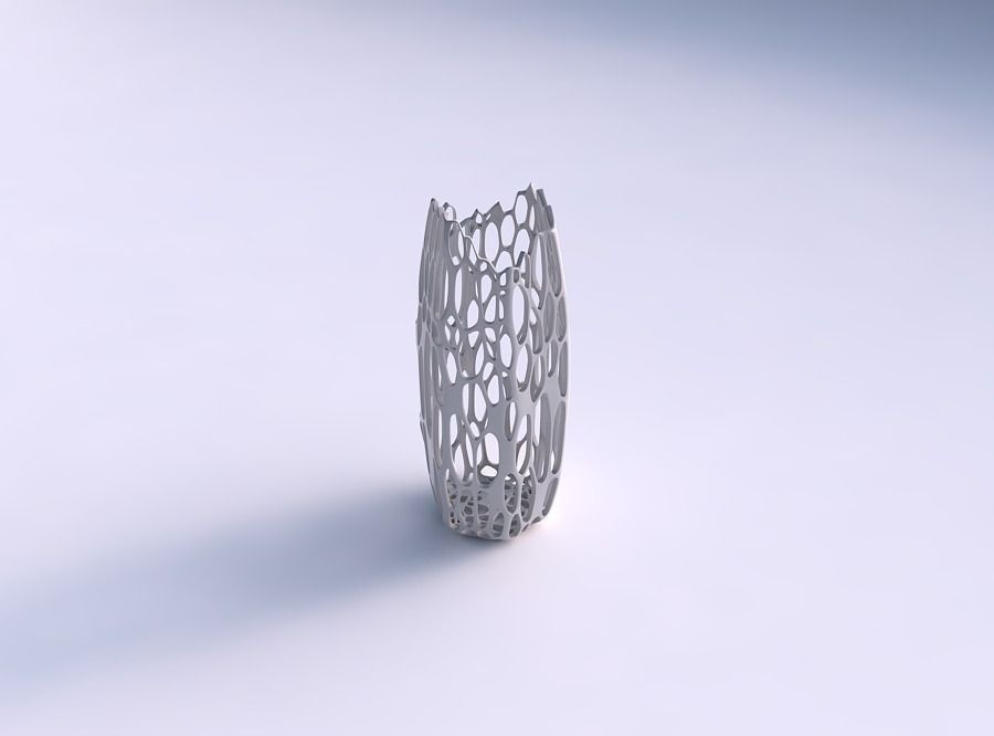 Vase double arc hexagon with cracked organic lattice 3D print model_0