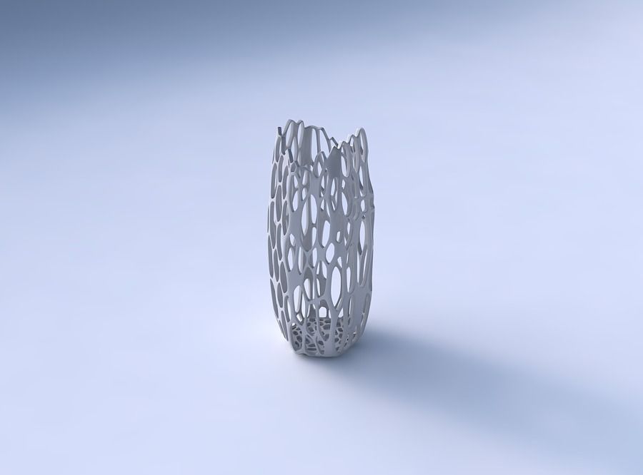 Vase double arc hexagon with cracked organic lattice 3D print model_3