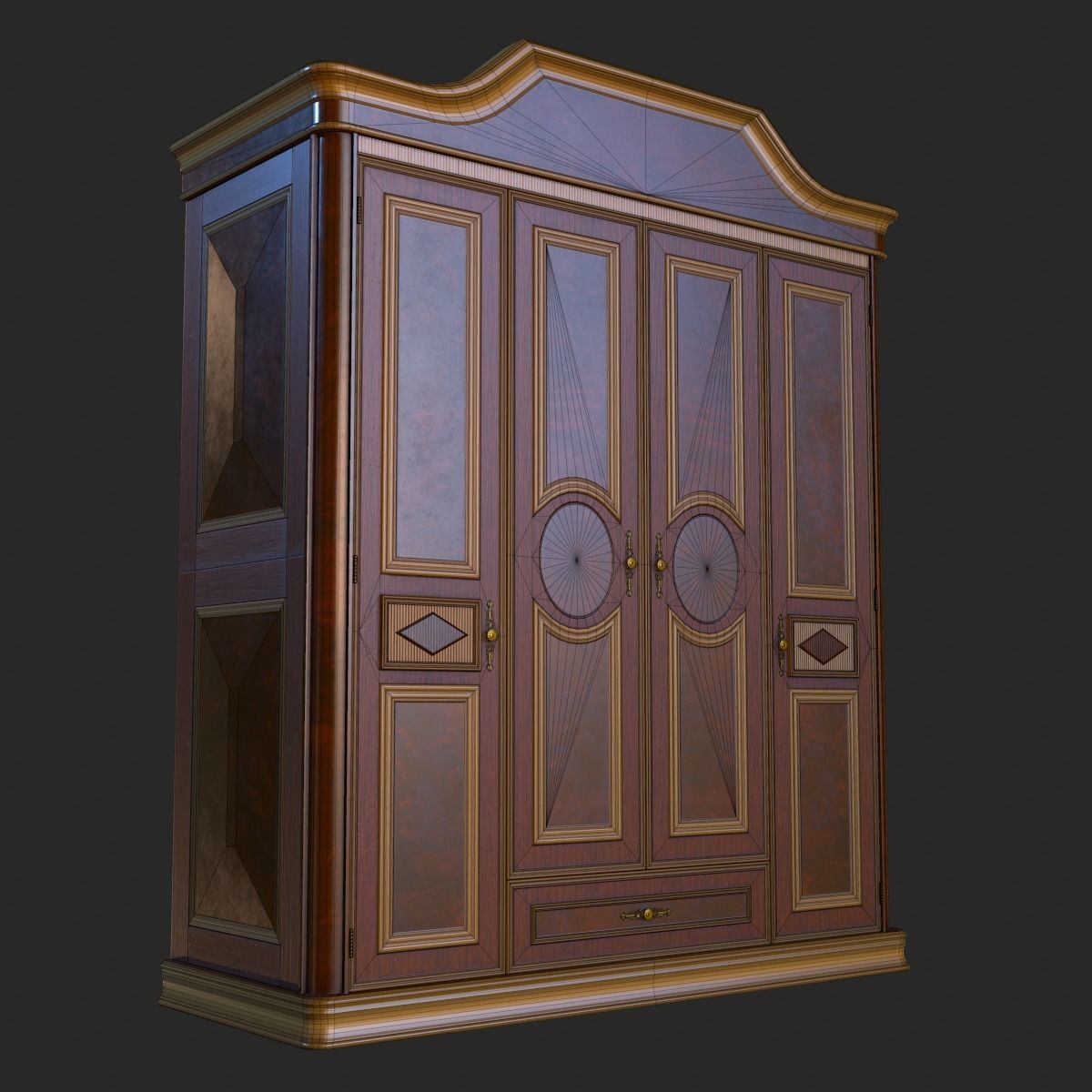 Vintage Furniture Bedroom Pack PBR Game Ready Low-poly 3D model_12