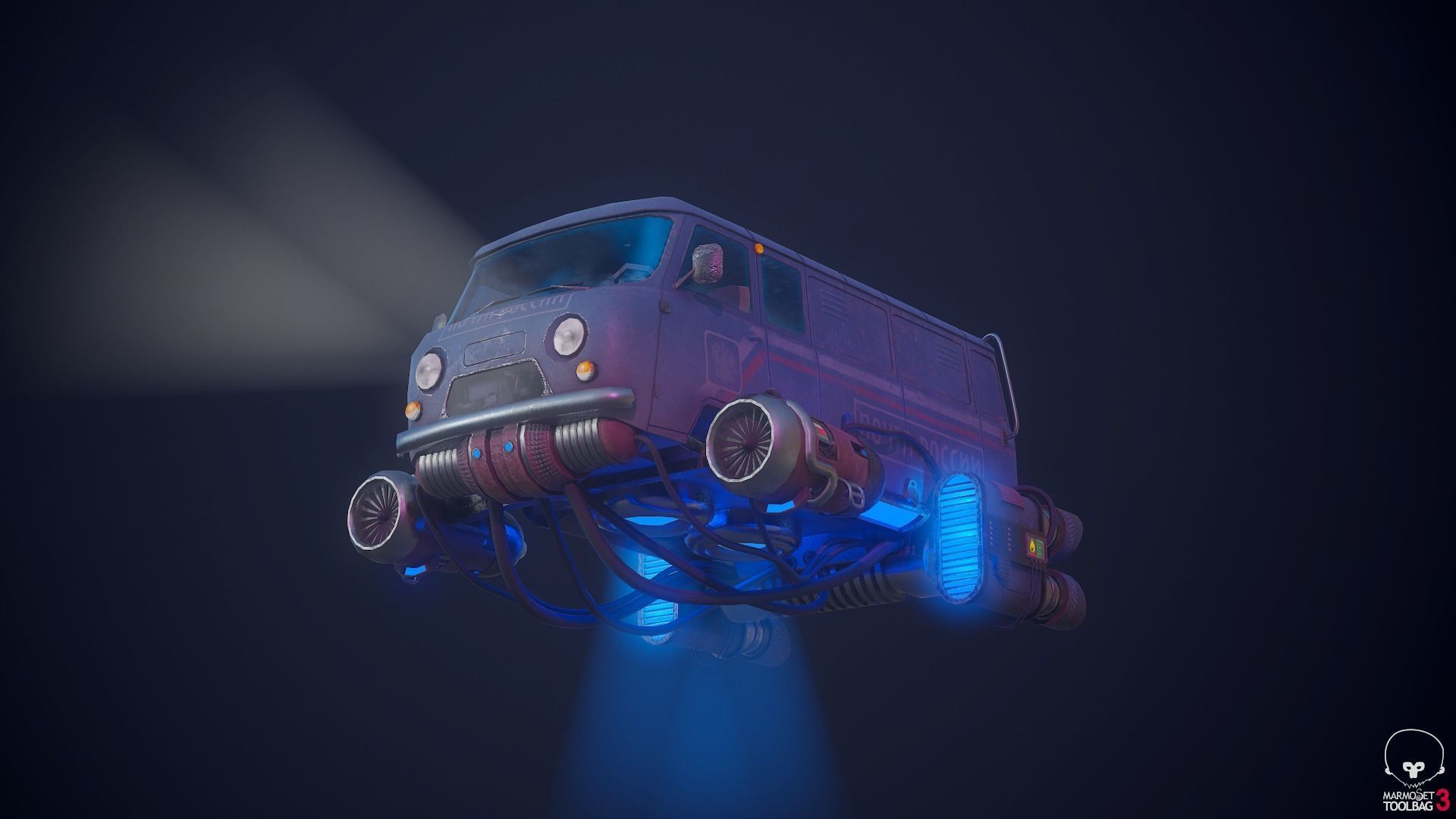 Soviet flying car Low-poly 3D model_14