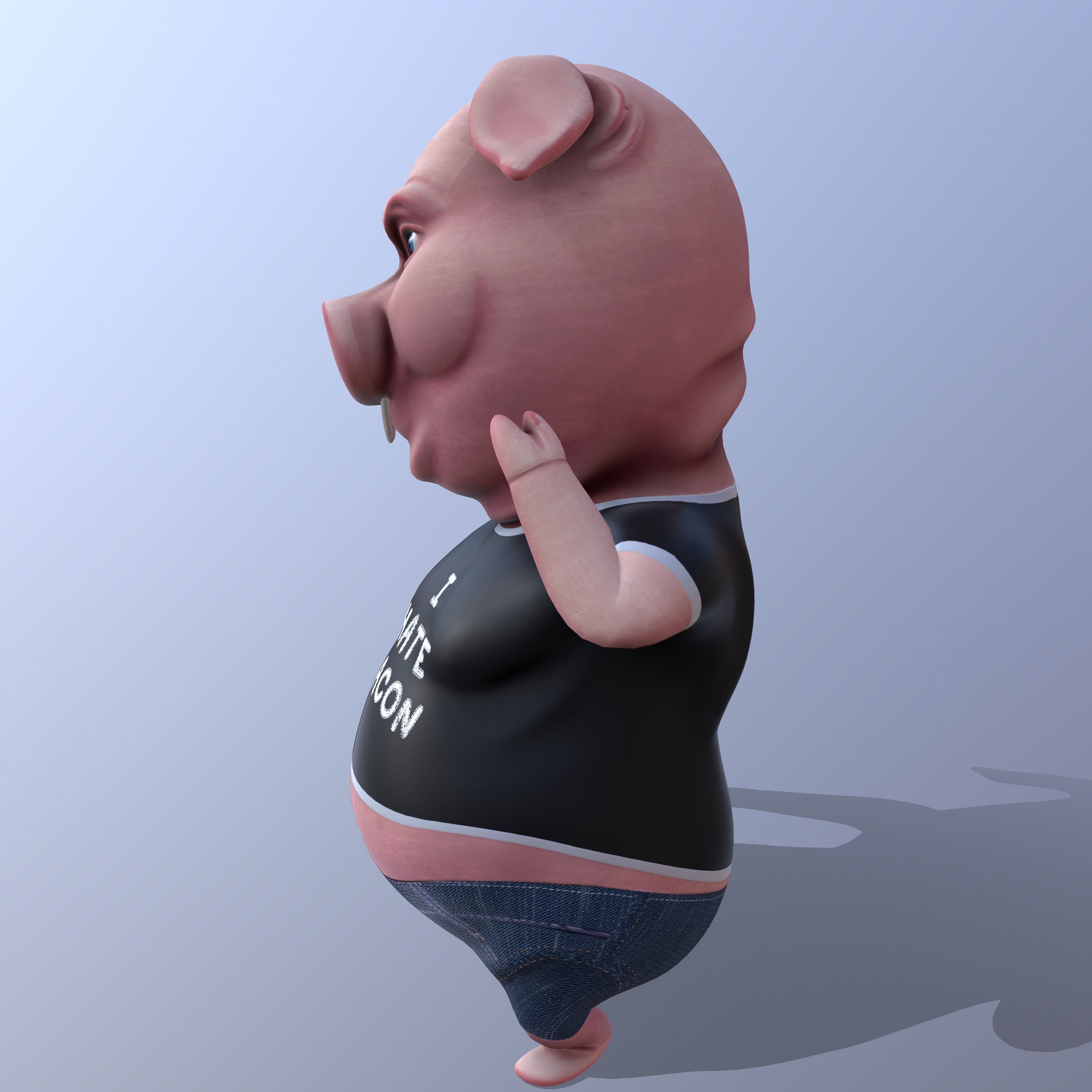 Miggy - 3D Print Model pig wearing jeans and t-shirt 3D print model_4