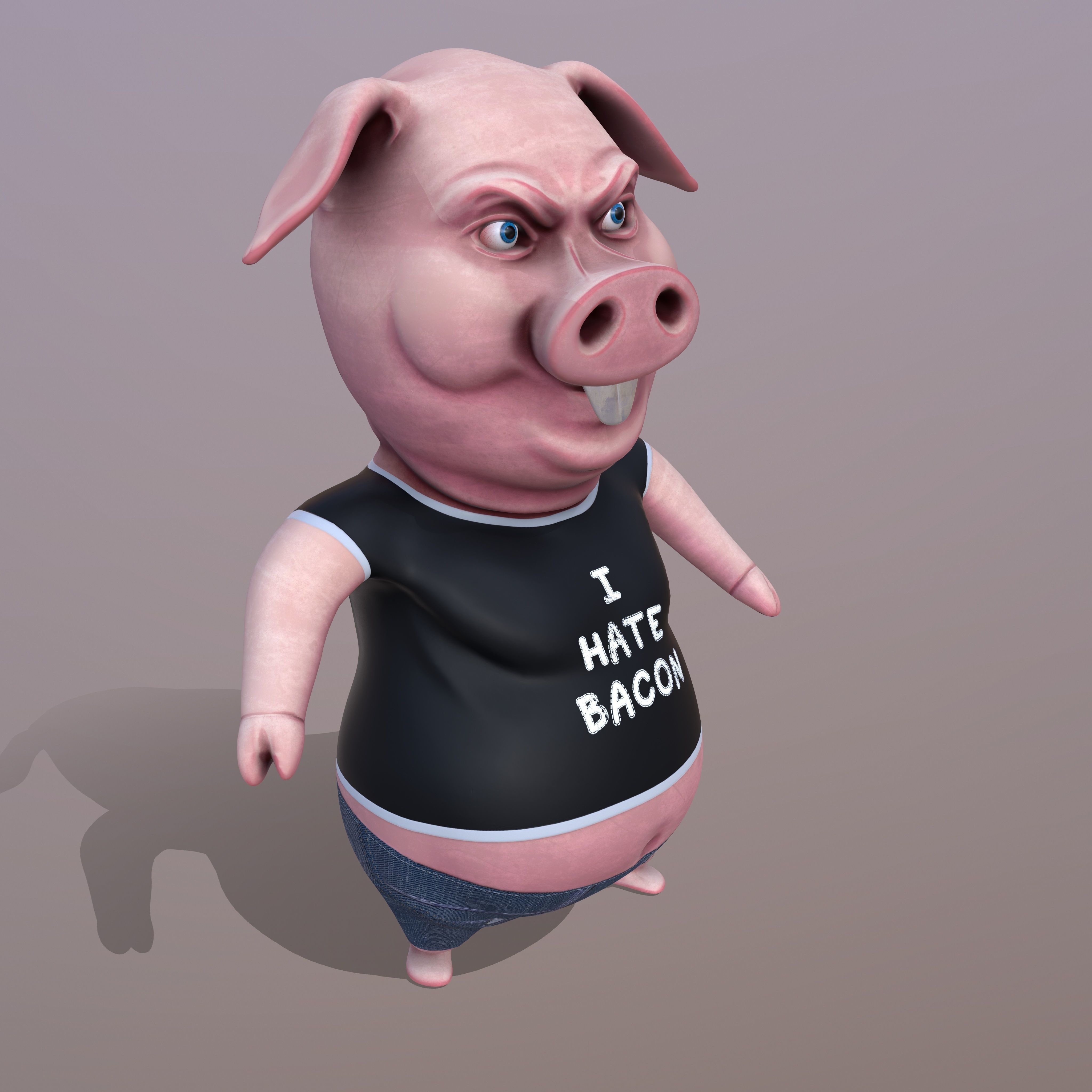 Miggy - 3D Print Model pig wearing jeans and t-shirt 3D print model_9