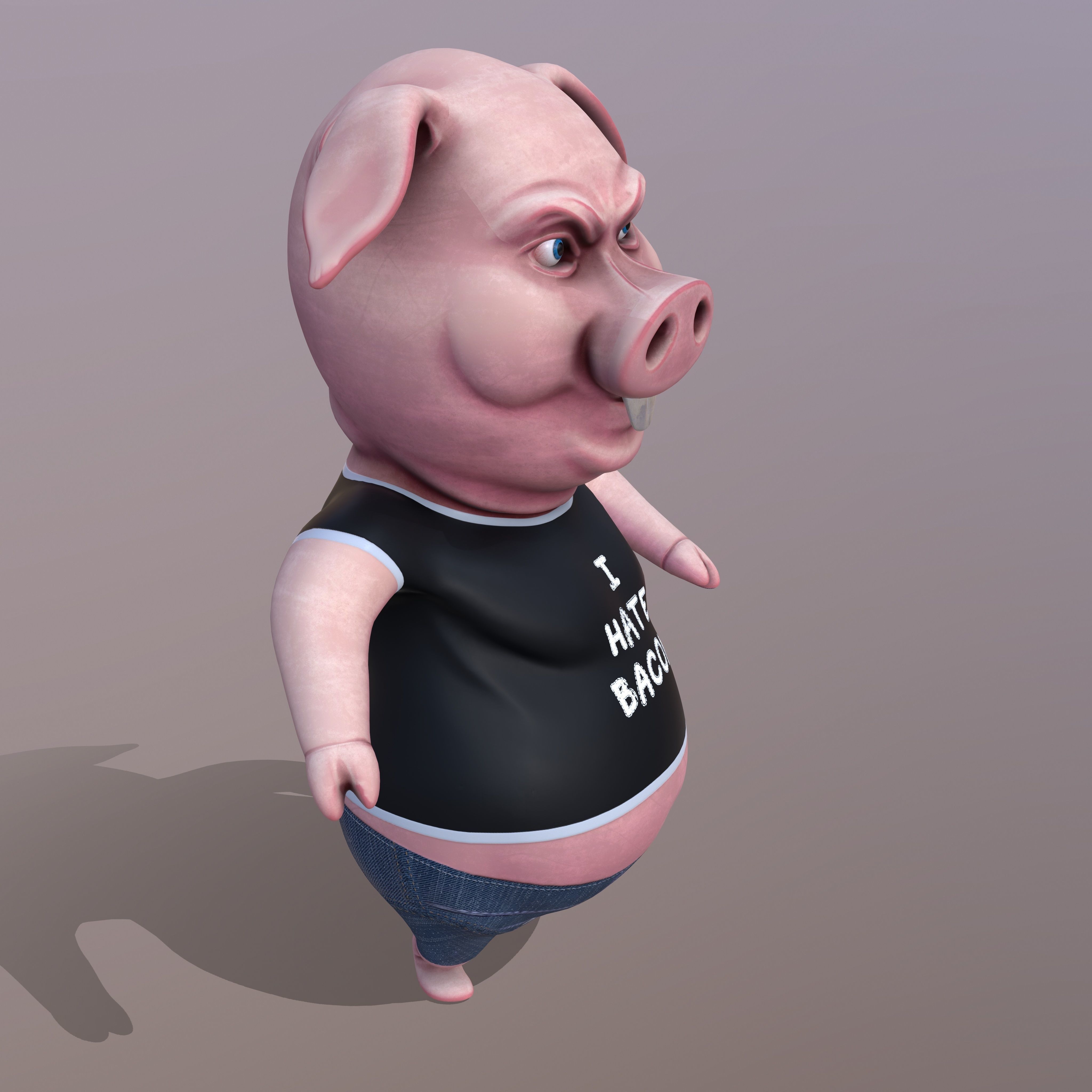 Miggy - 3D Print Model pig wearing jeans and t-shirt 3D print model_8
