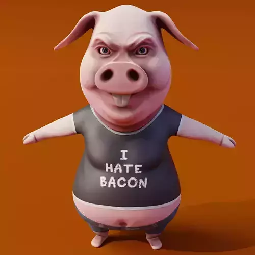 Miggy - 3D Print Model pig wearing jeans and t-shirt 3D print model