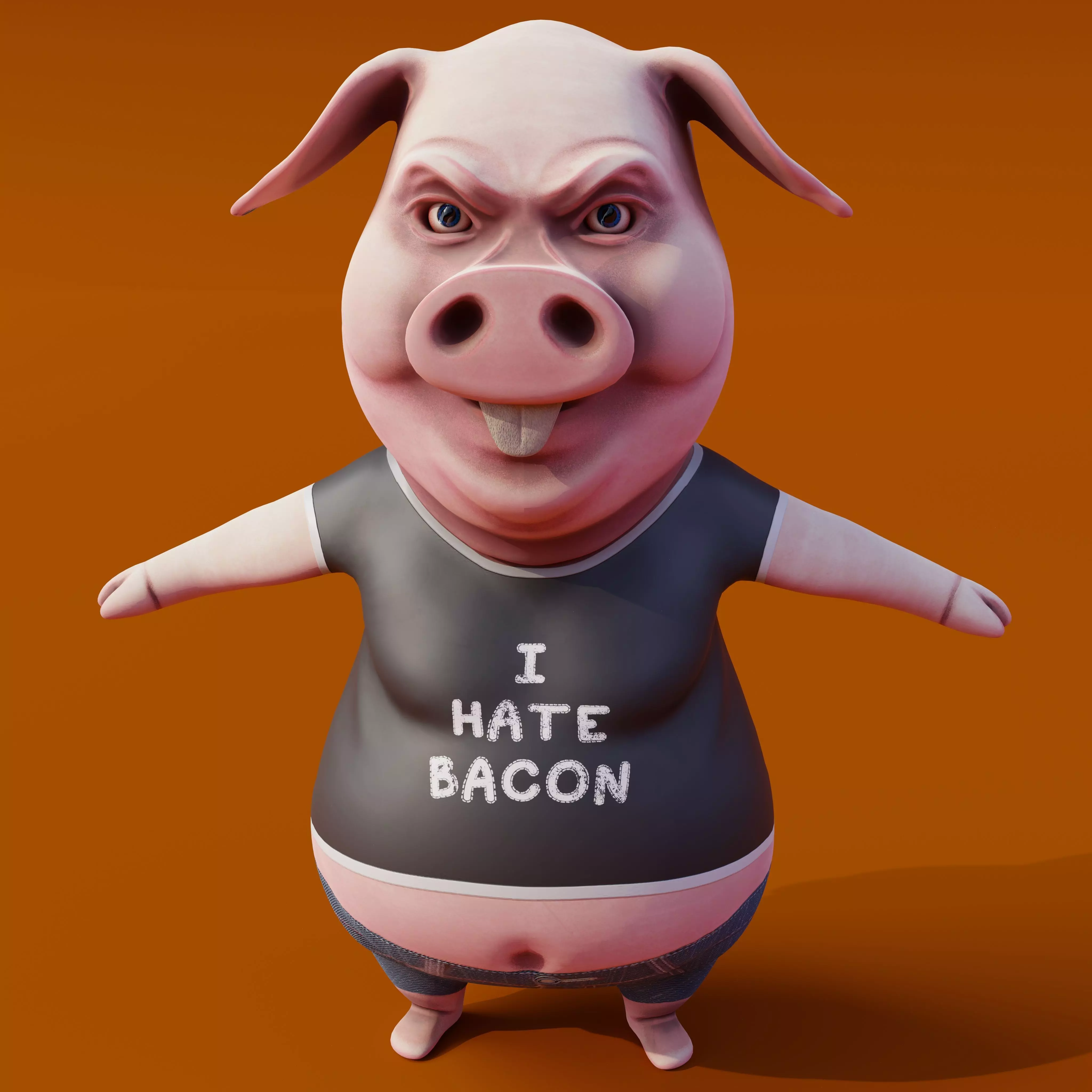 Miggy - 3D Print Model pig wearing jeans and t-shirt 3D print model_0