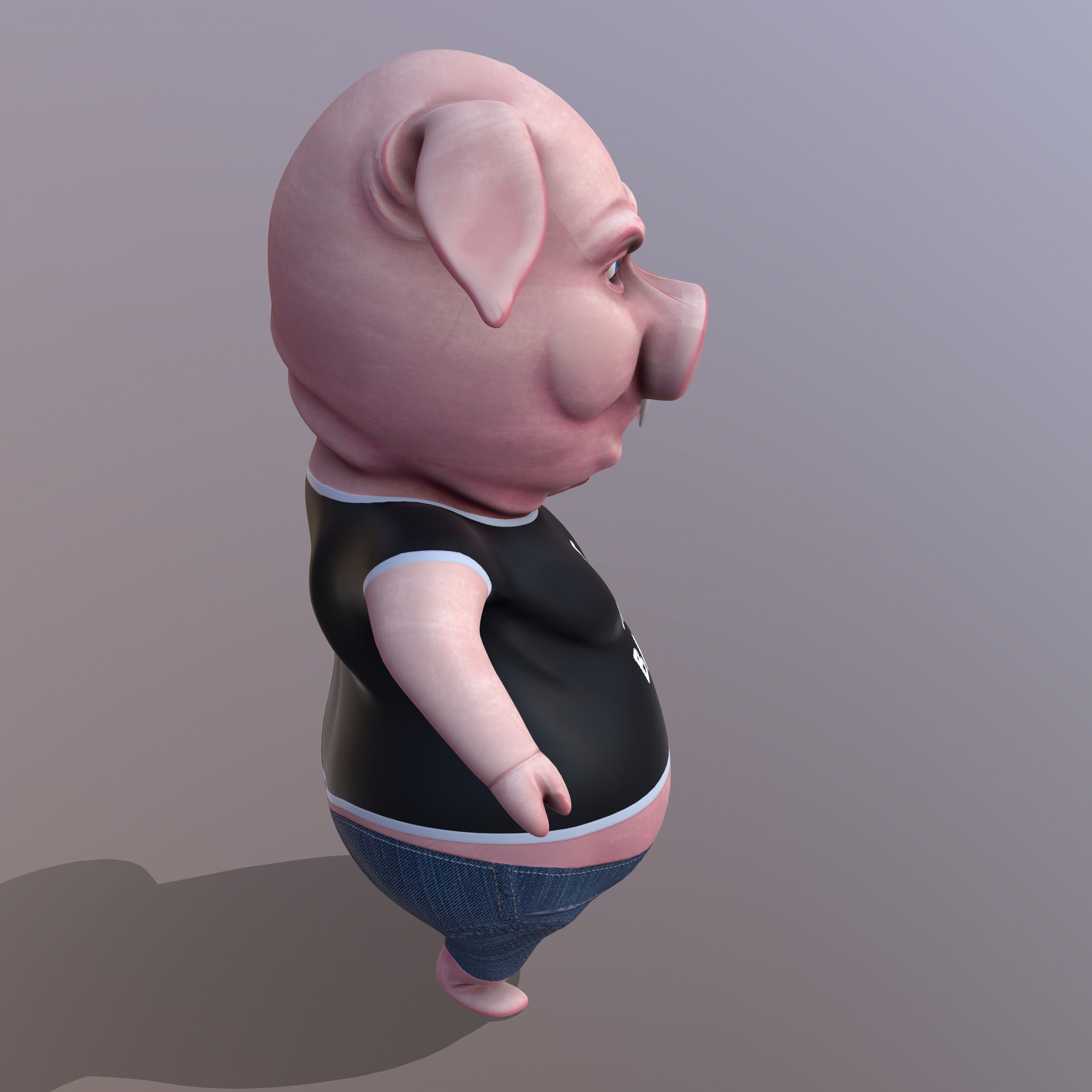Miggy - 3D Print Model pig wearing jeans and t-shirt 3D print model_7
