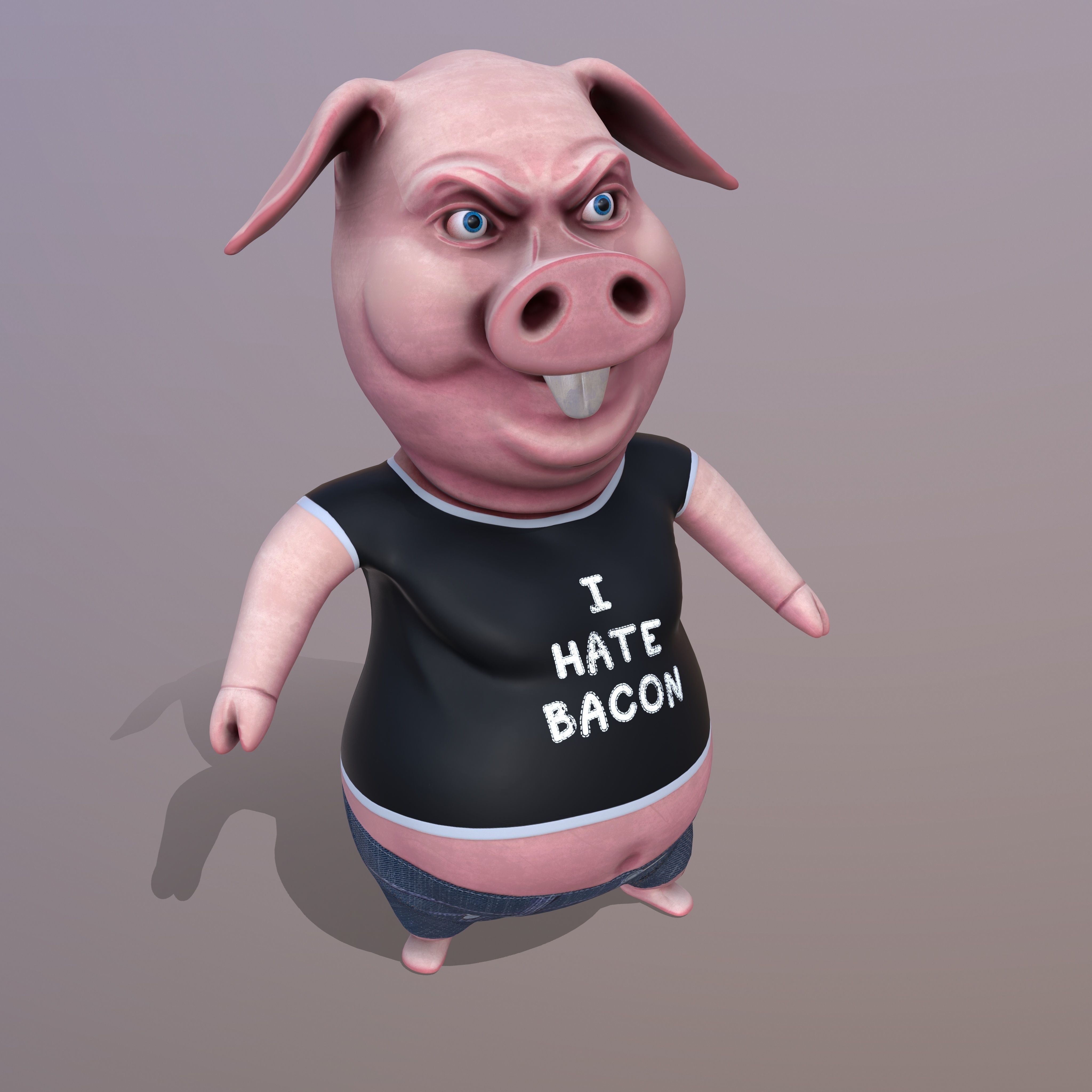Miggy - 3D Print Model pig wearing jeans and t-shirt 3D print model_10