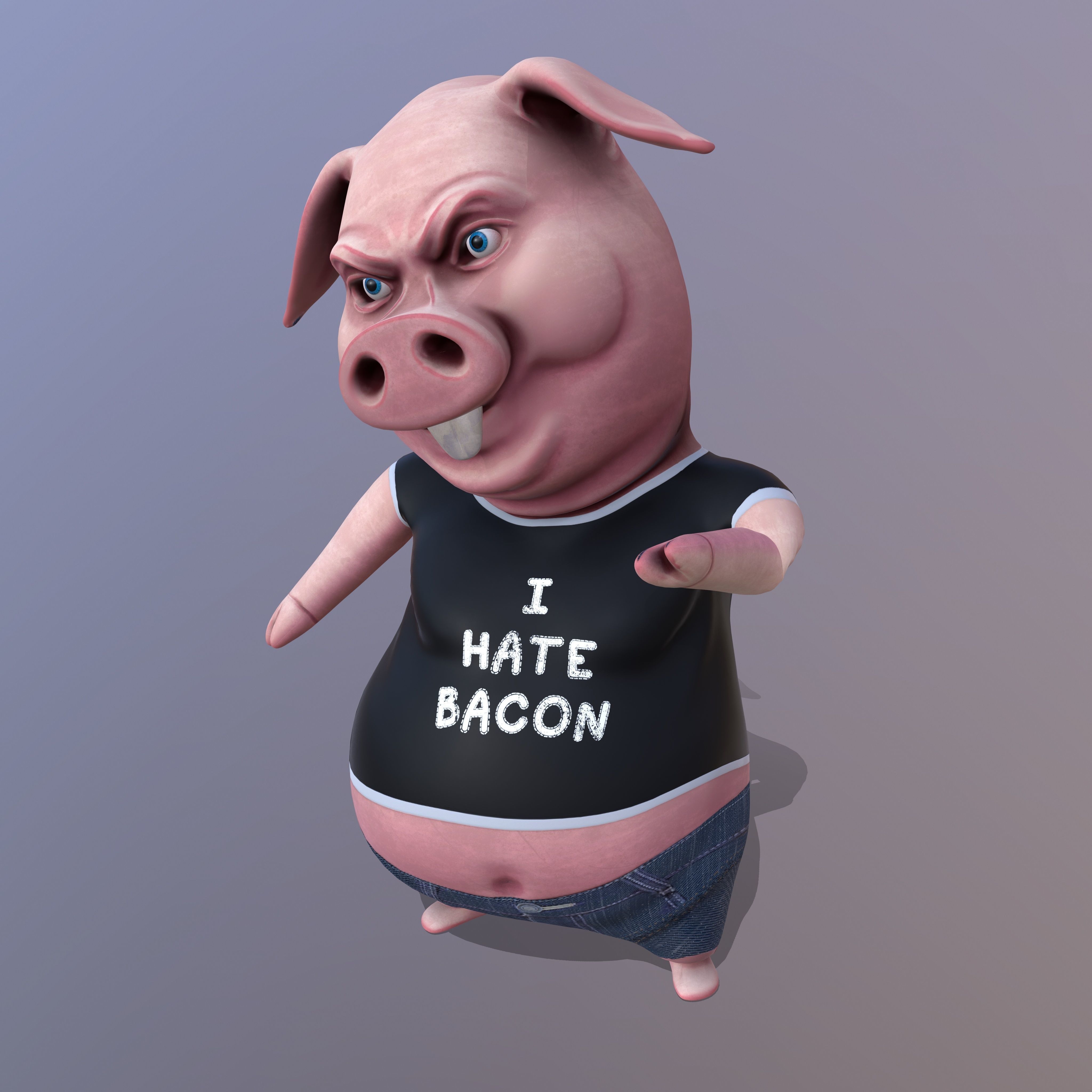 Miggy - 3D Print Model pig wearing jeans and t-shirt 3D print model_2
