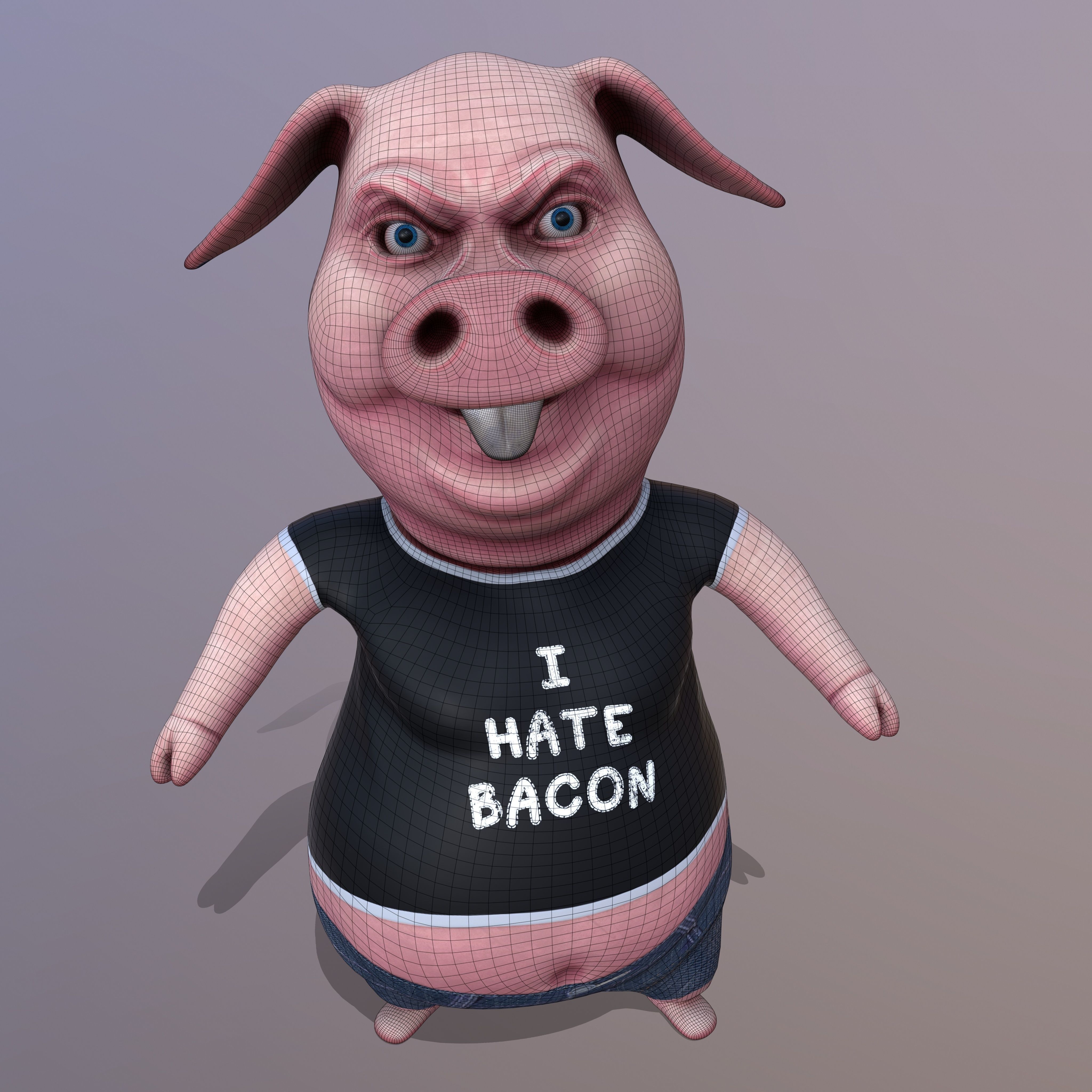 Miggy - 3D Print Model pig wearing jeans and t-shirt 3D print model_11