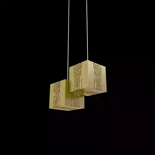 Chandelier pendant light with two cubes hanging from it