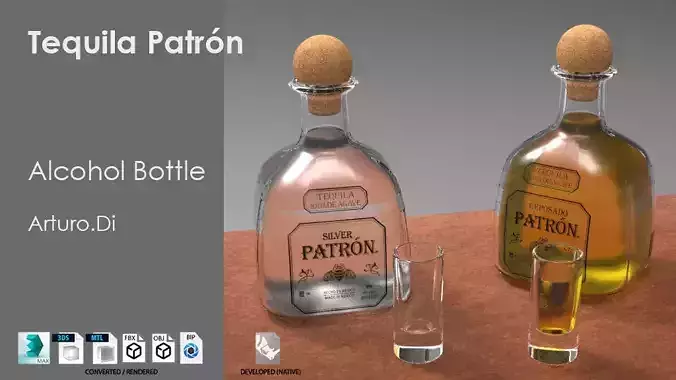Tequila Patron Bottle 3D model Tequila Patron Bottle 3D model