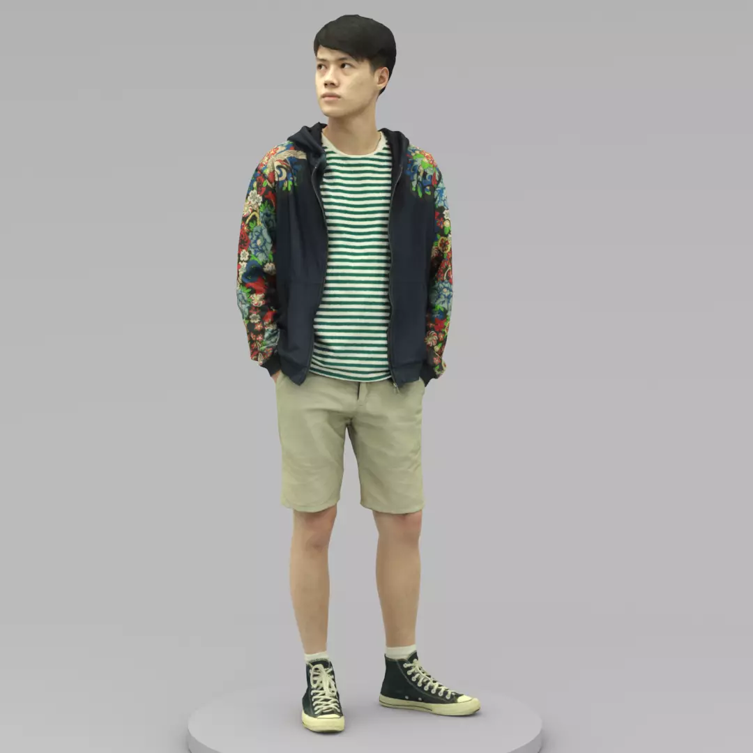 A Tall Young Man Posing with Hands in Pockets 3D model_0