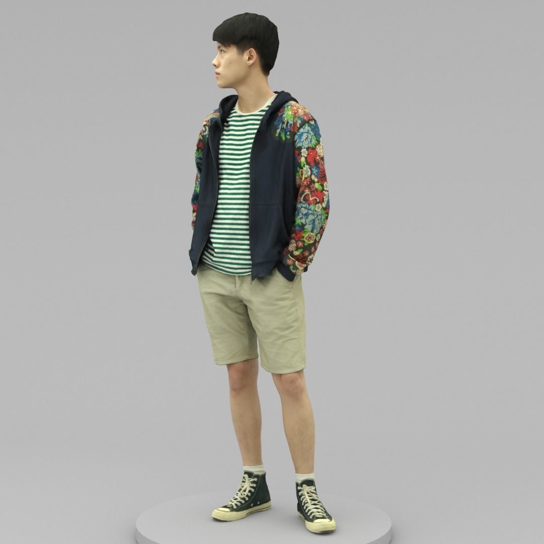 A Tall Young Man Posing with Hands in Pockets 3D model_1
