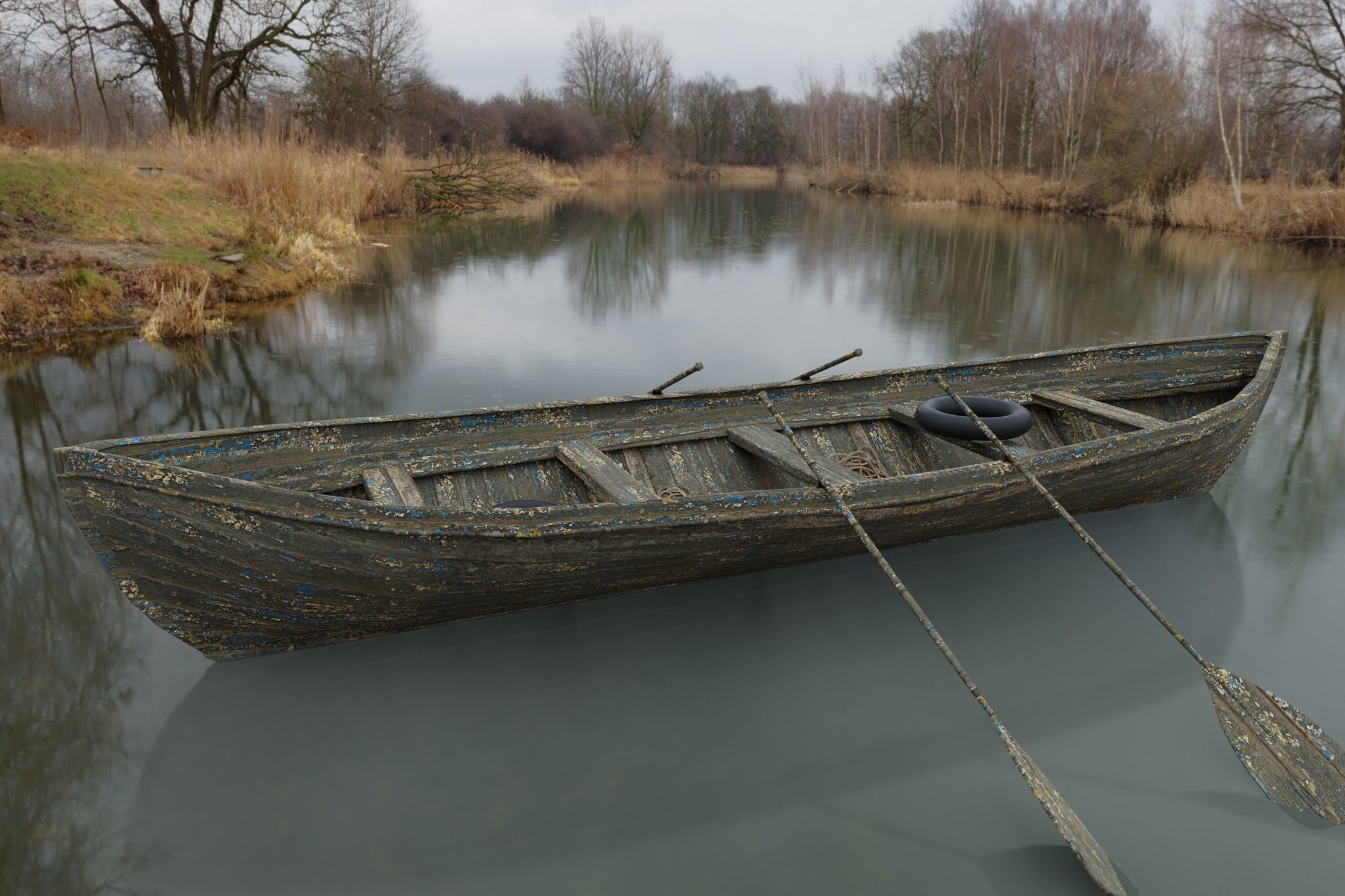 Old Row Boat-Game Ready Low-poly 3D model_4