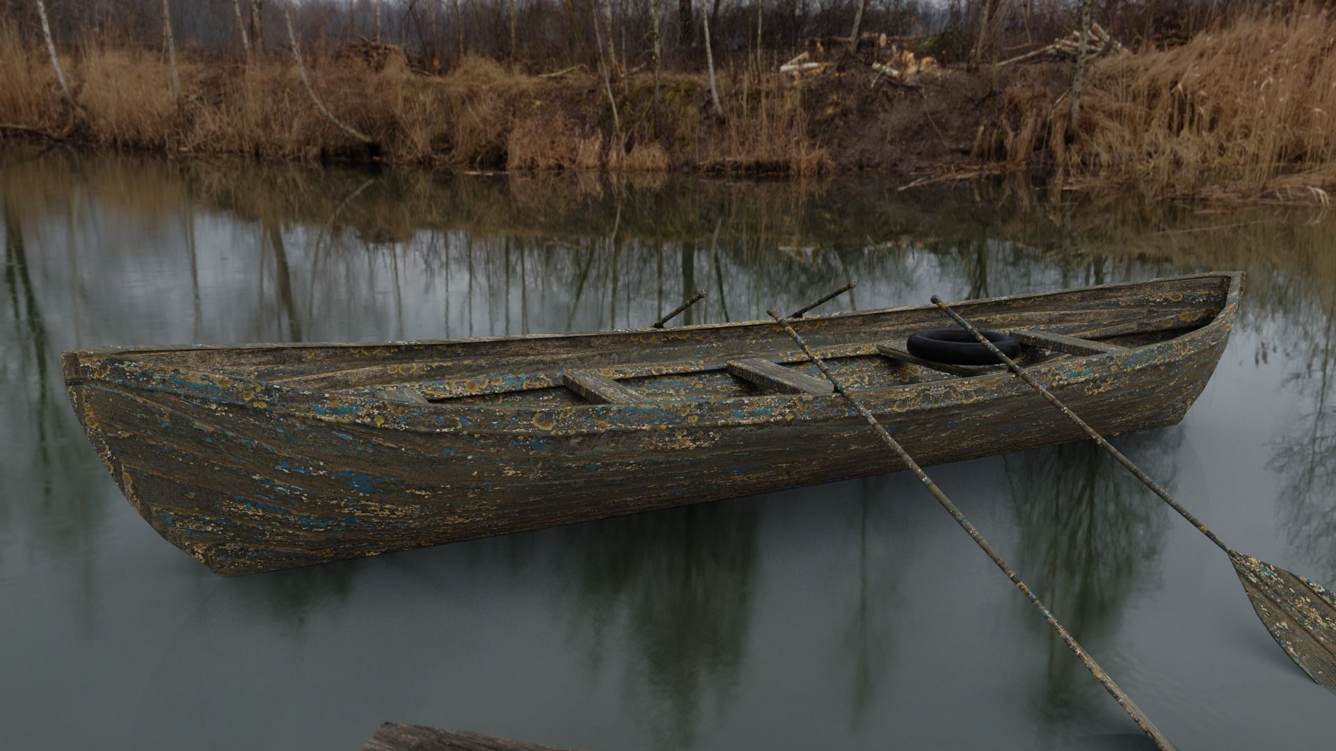 Old Row Boat-Game Ready Low-poly 3D model_8
