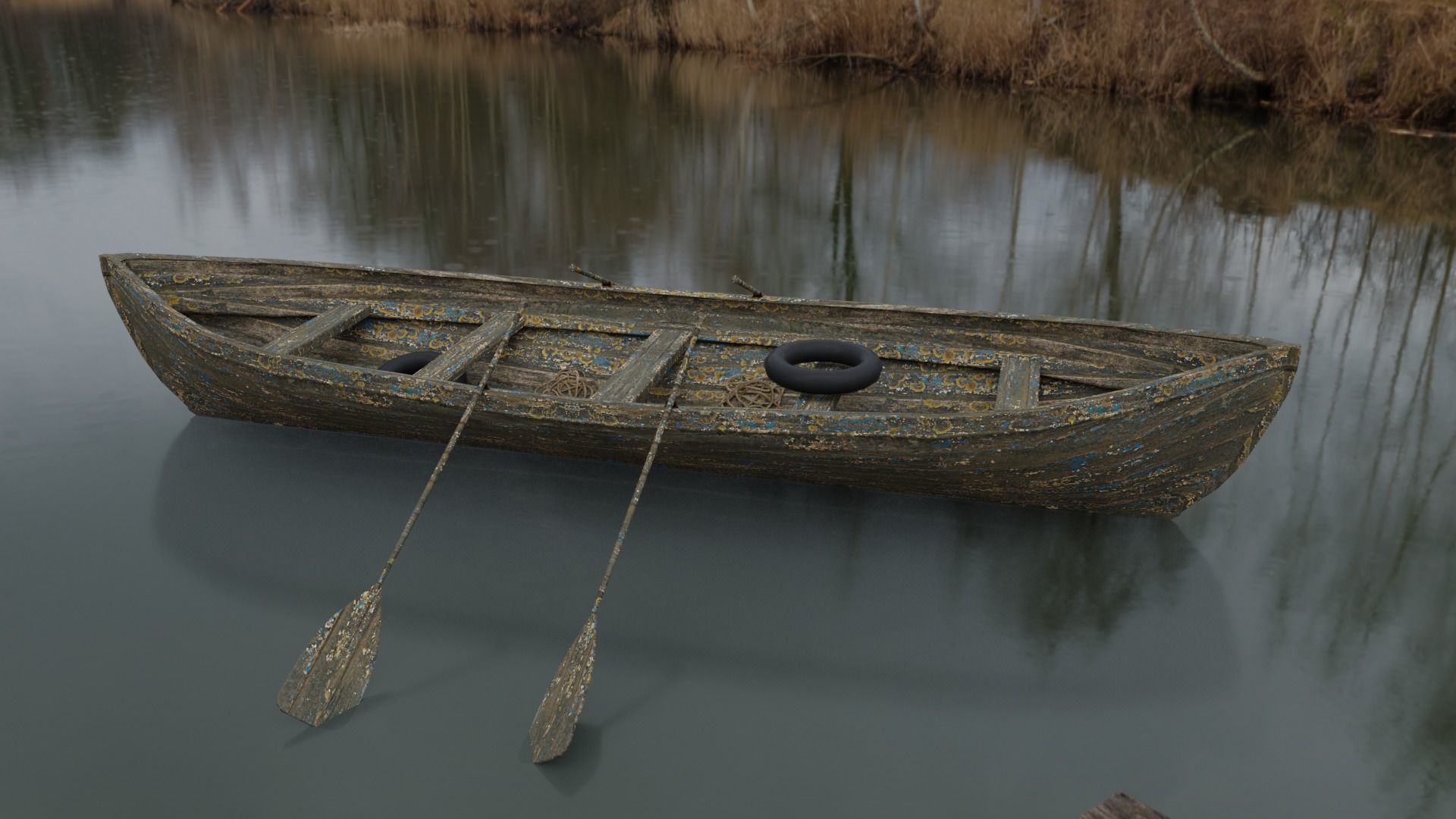 Old Row Boat-Game Ready Low-poly 3D model_3