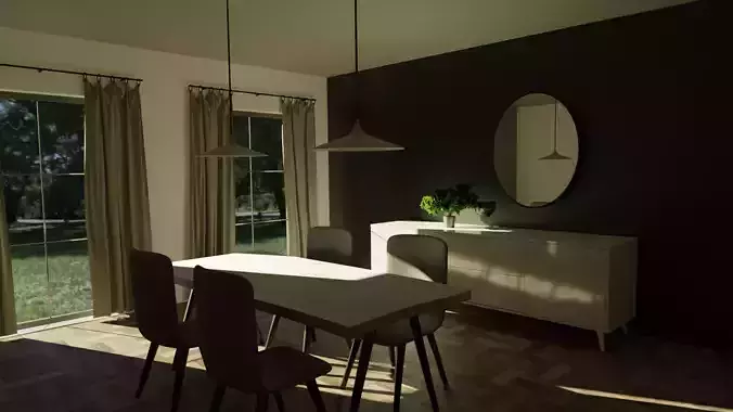 Livingroom dining room with walls
