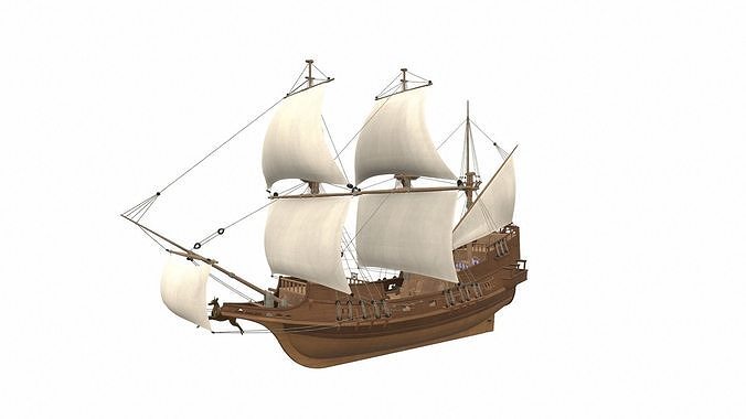 Sea sailing ship Golden Hind 3D model
