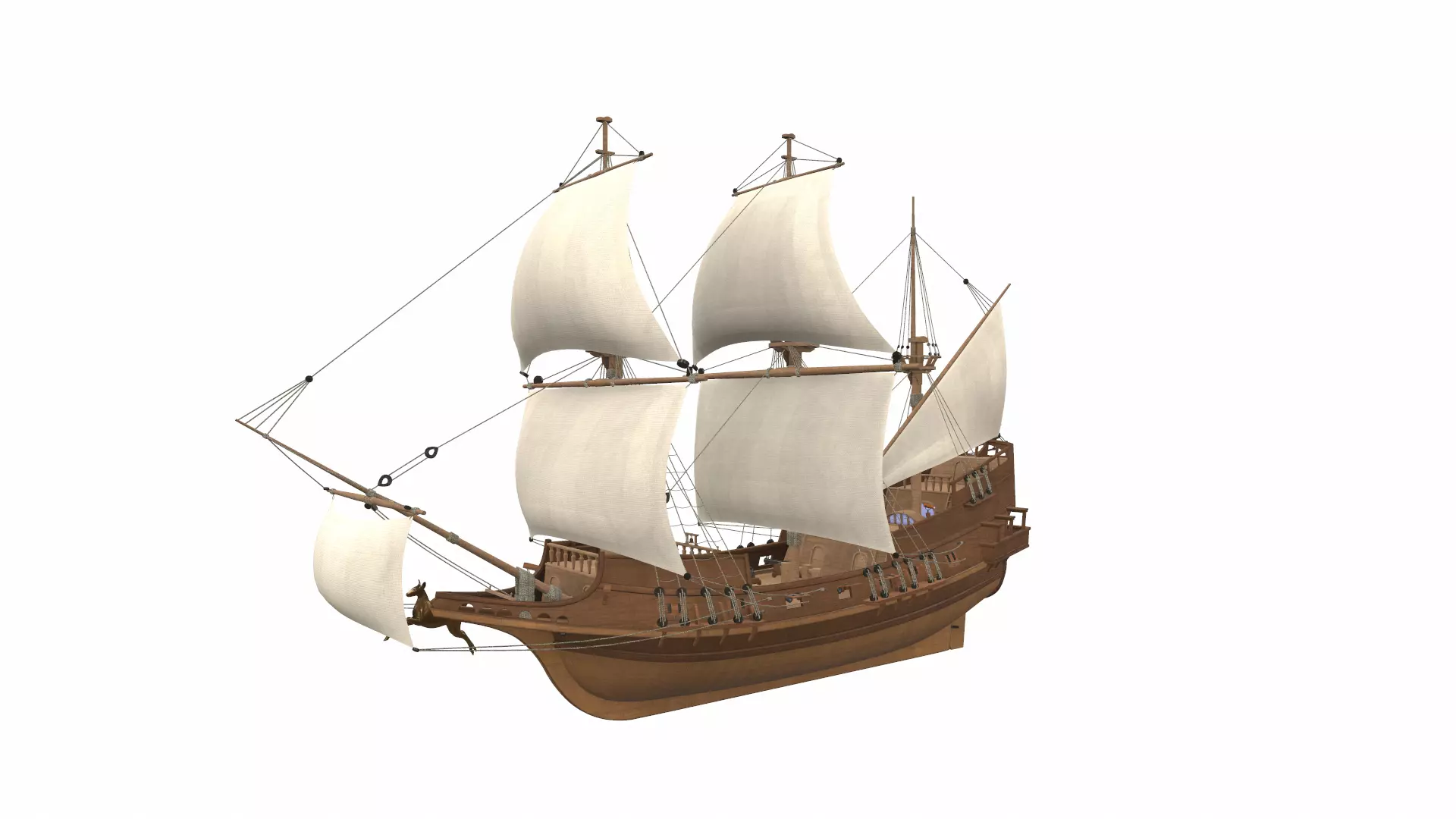 Sea sailing ship Golden Hind 3D model_0