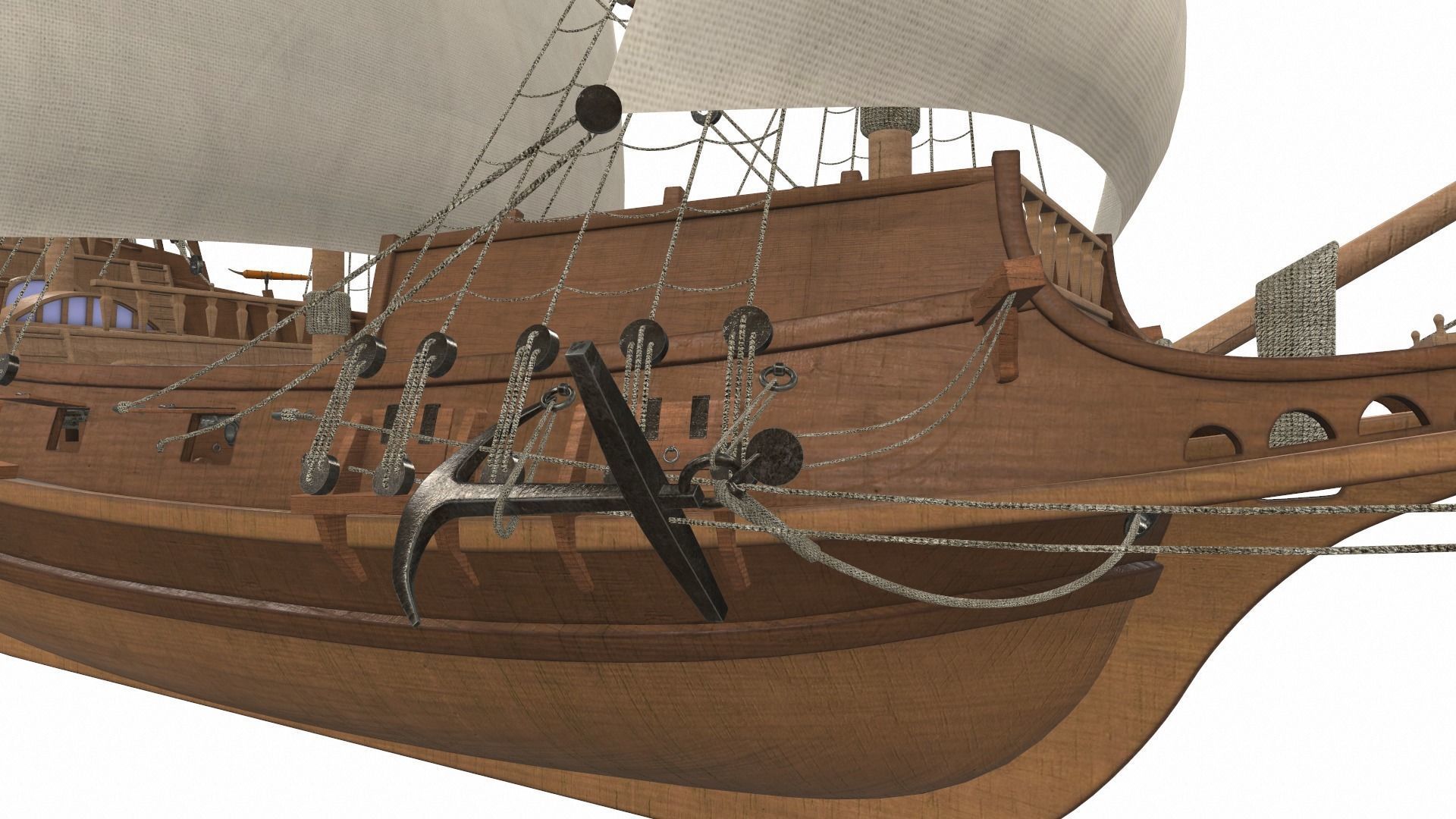 Sea sailing ship Golden Hind 3D model_4