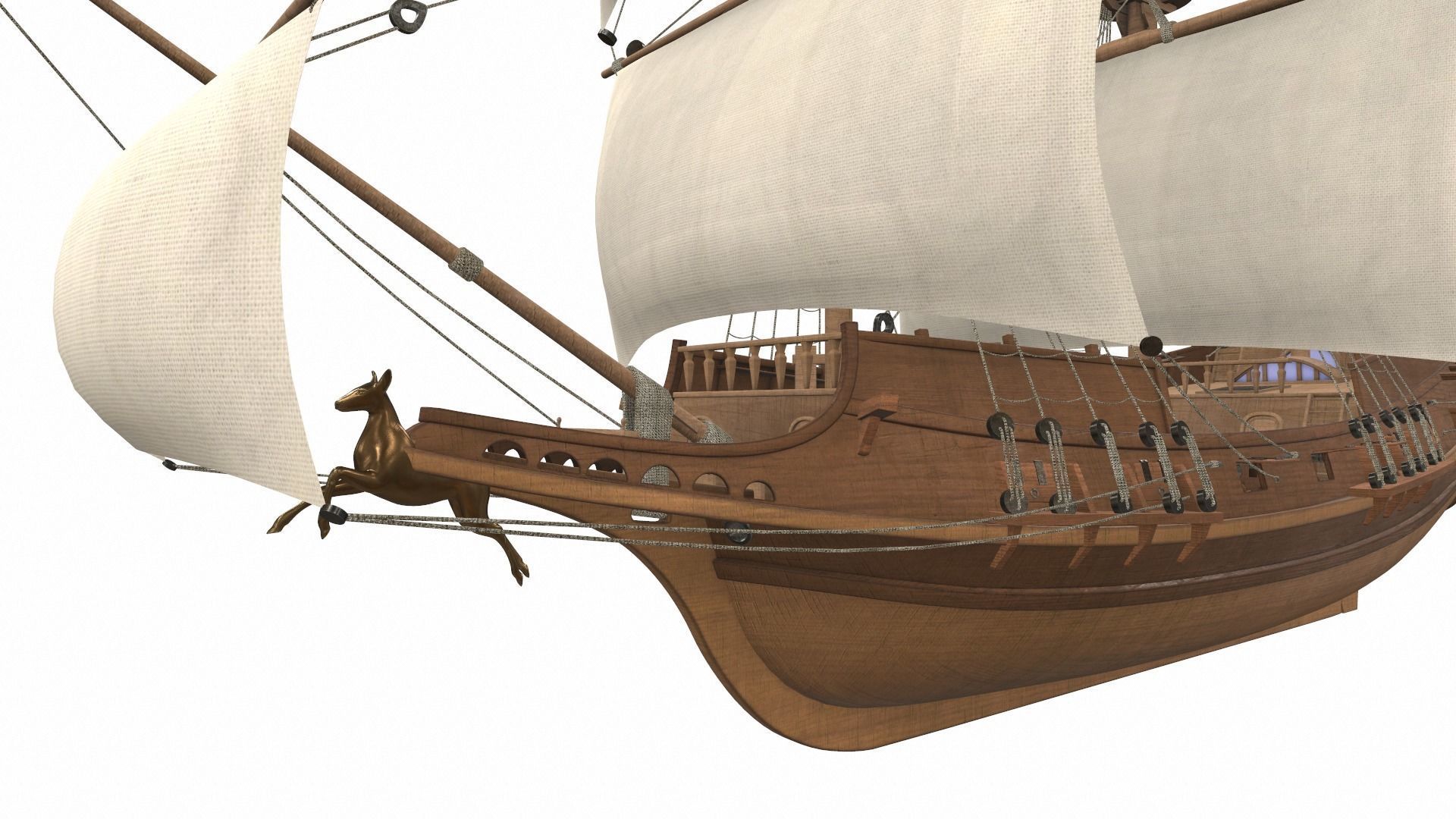 Sea sailing ship Golden Hind 3D model_1