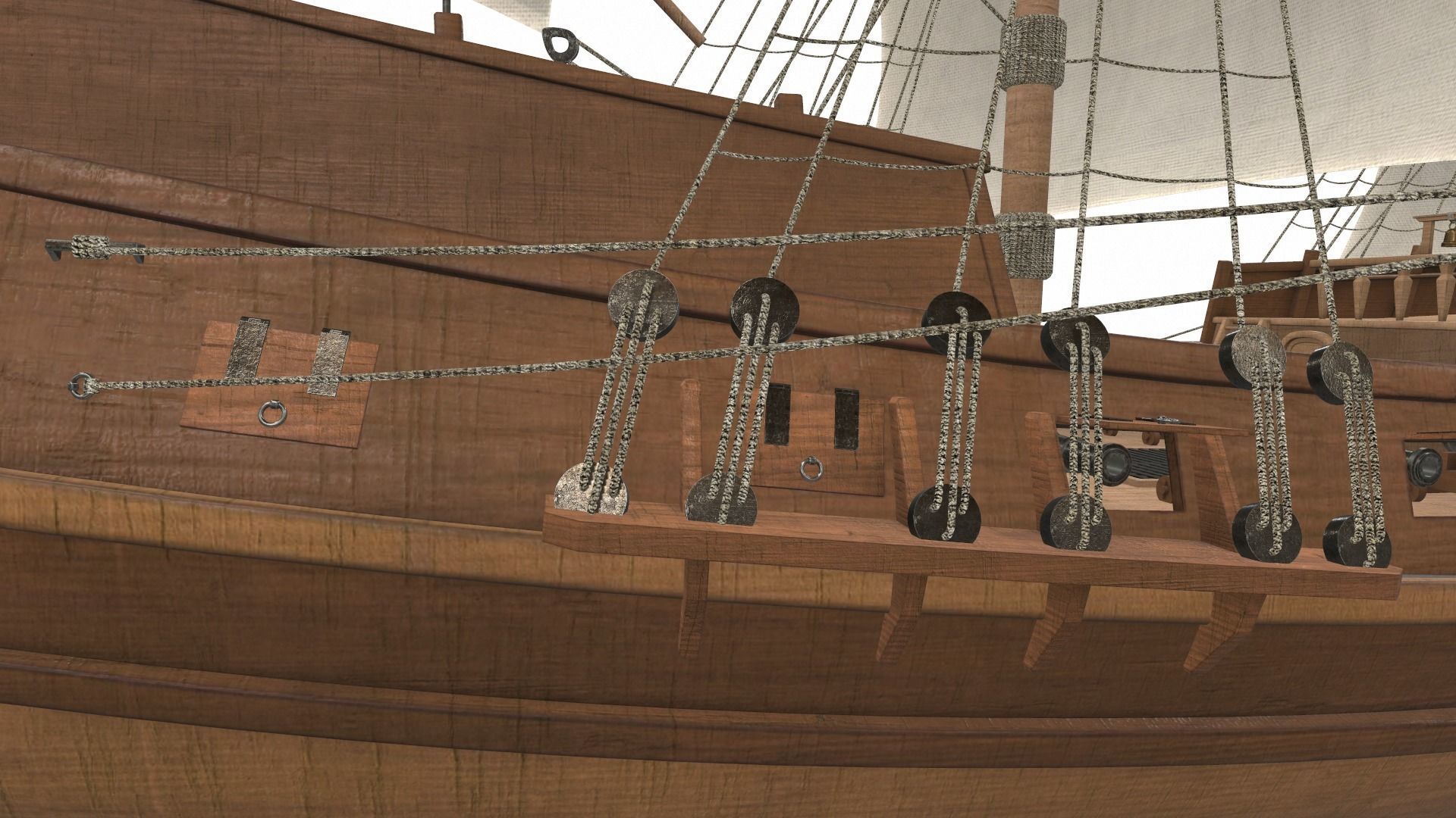 Sea sailing ship Golden Hind 3D model_6