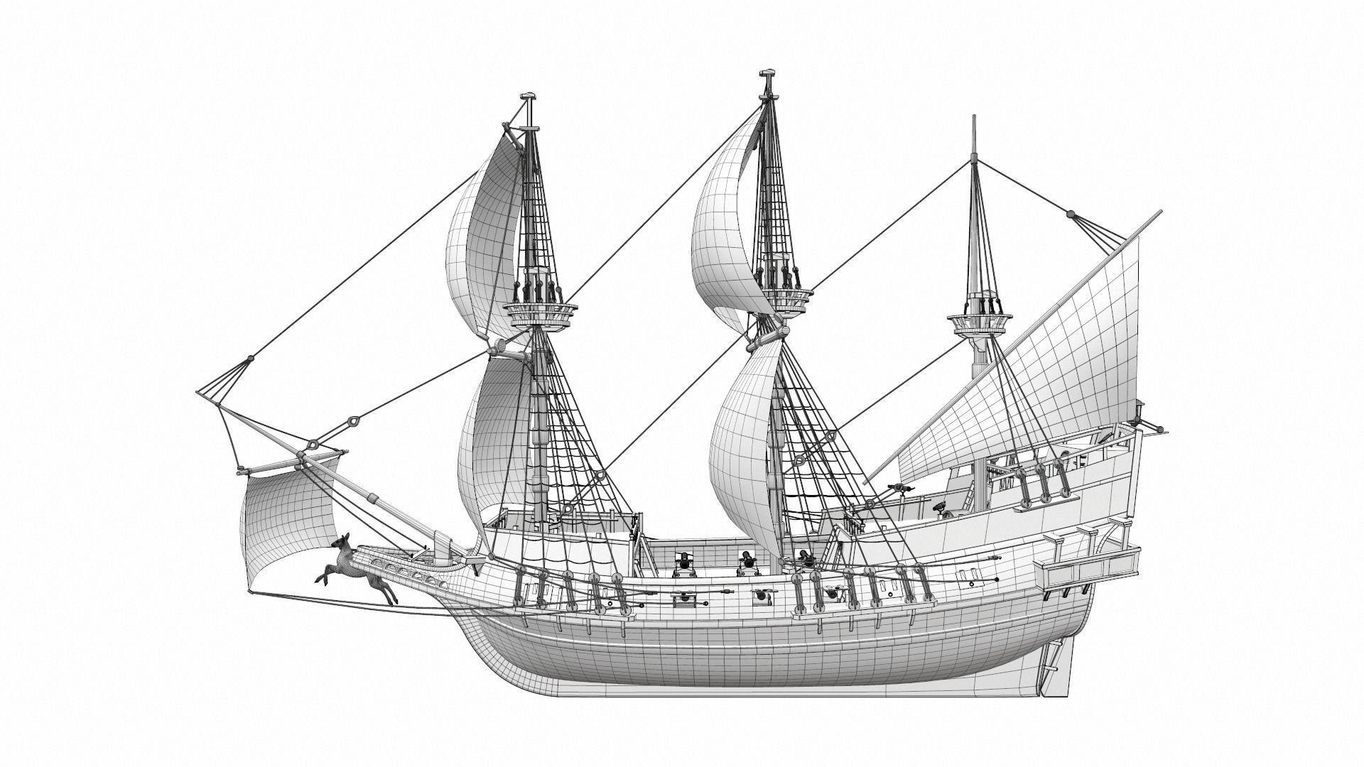 Sea sailing ship Golden Hind 3D model_17