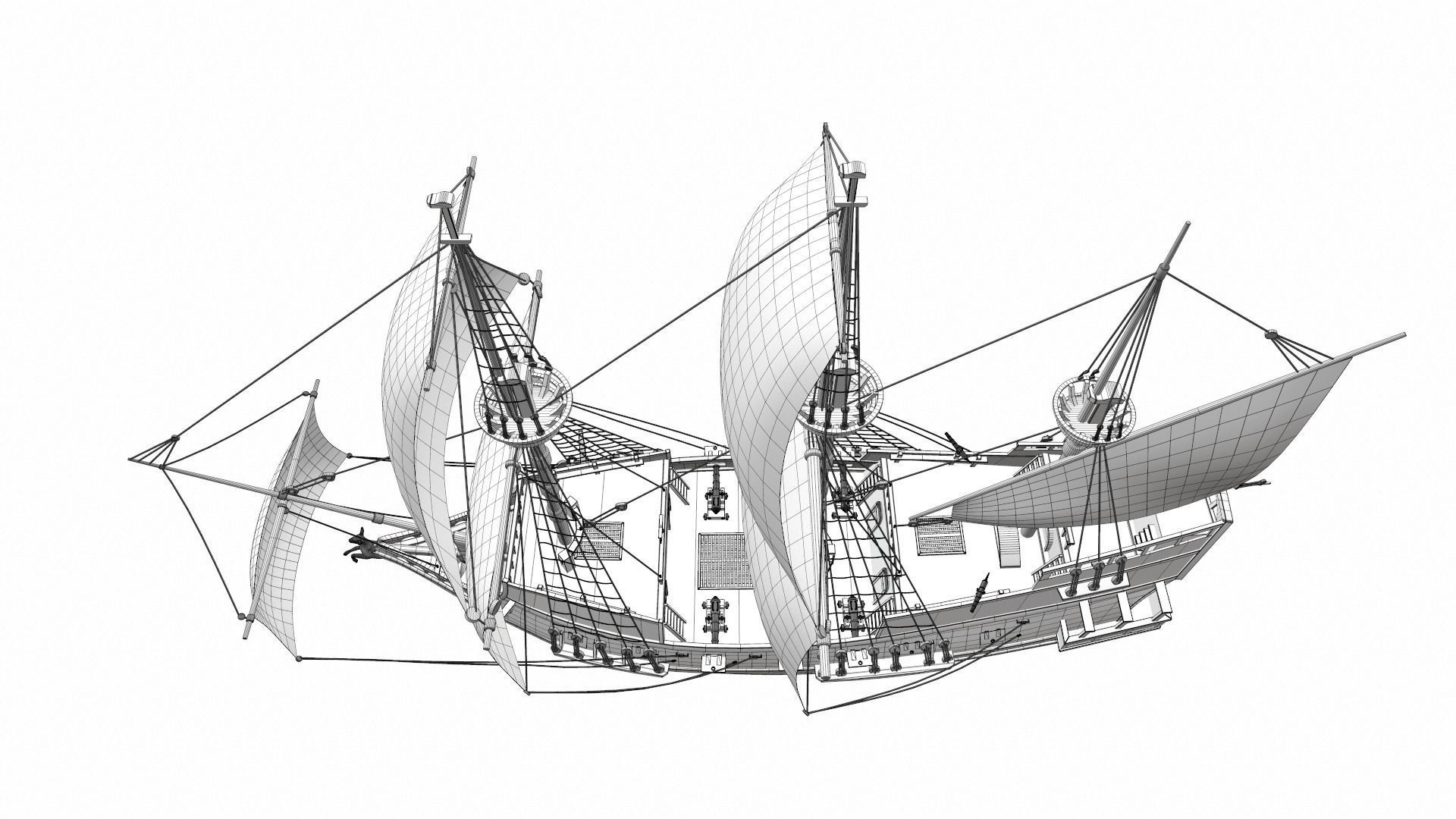 Sea sailing ship Golden Hind 3D model_18