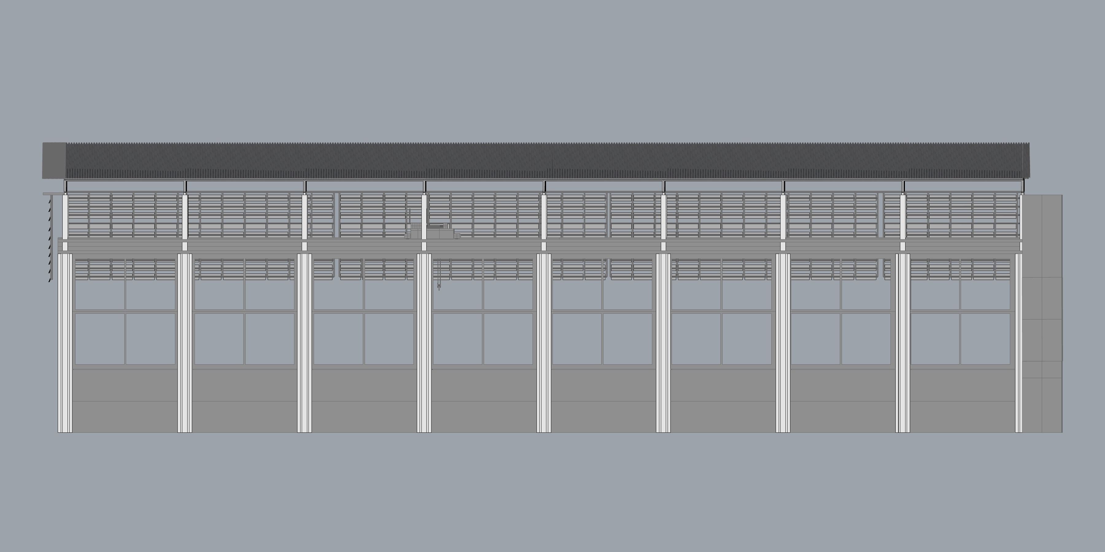 Warehouse 2 building with roof 3D model_2
