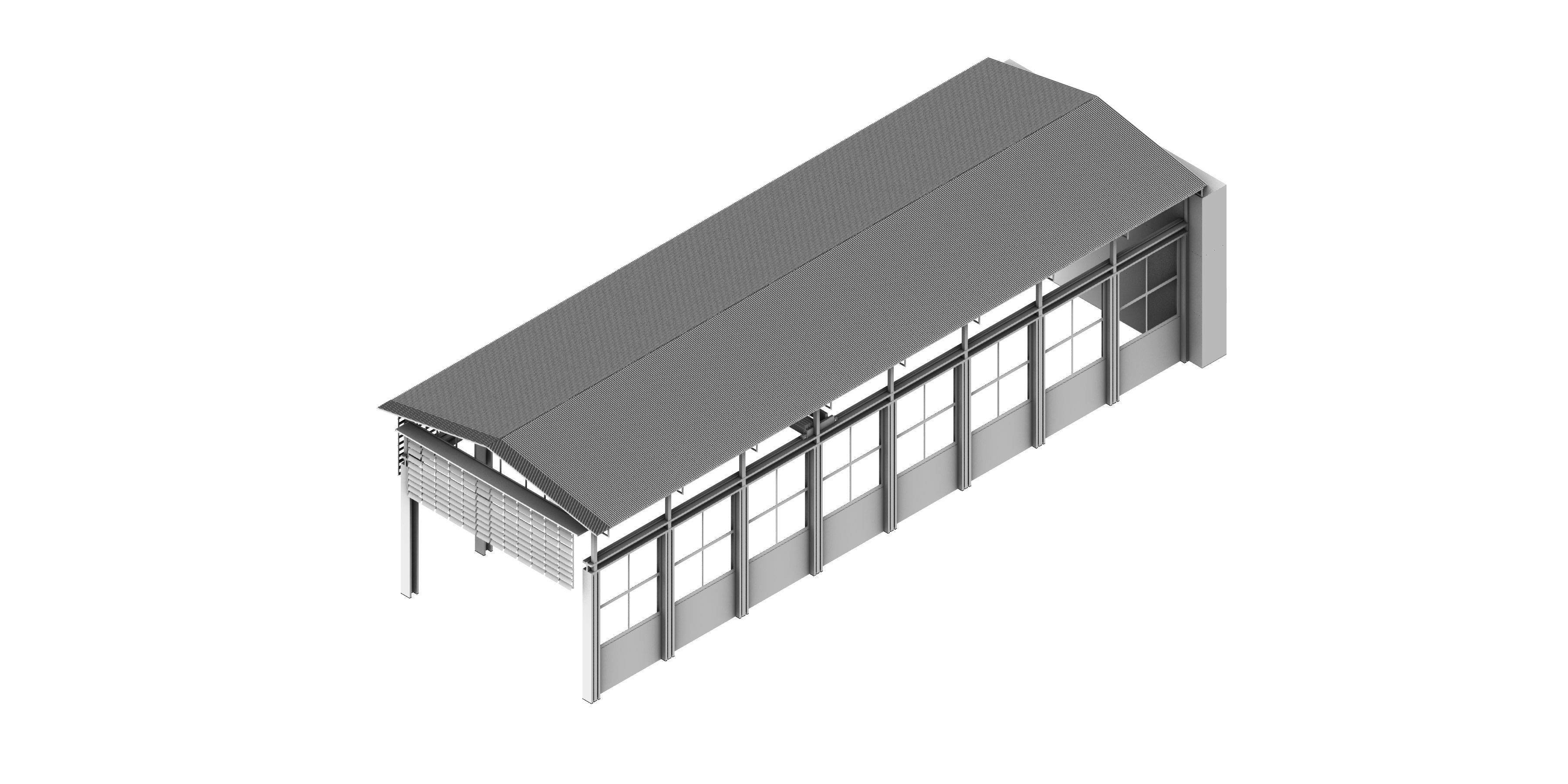 Warehouse 2 building with roof 3D model_5