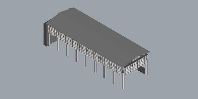 Warehouse 2 building with roof 3D model