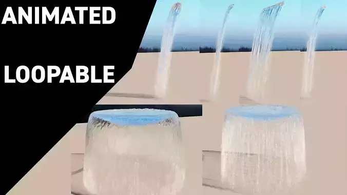 Water jet animated fountains Falling jets collection 3D model