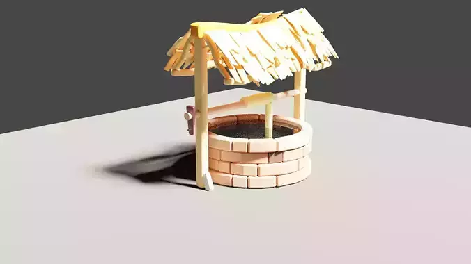 Low poly well wooden water