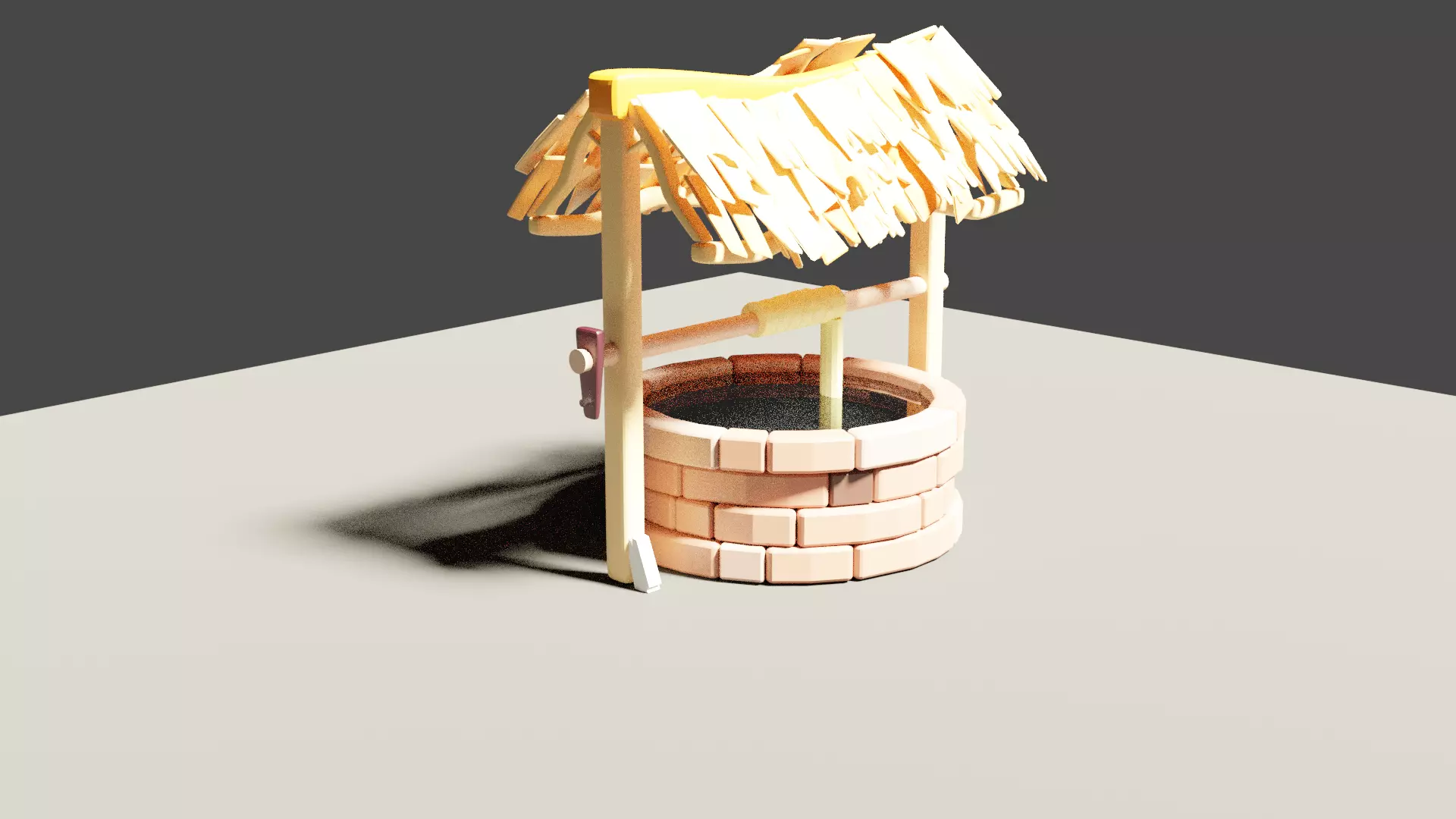 Low poly well wooden water Free low-poly 3D model_0