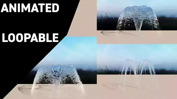 Water jet animated fountains Conic jets collection 3D model